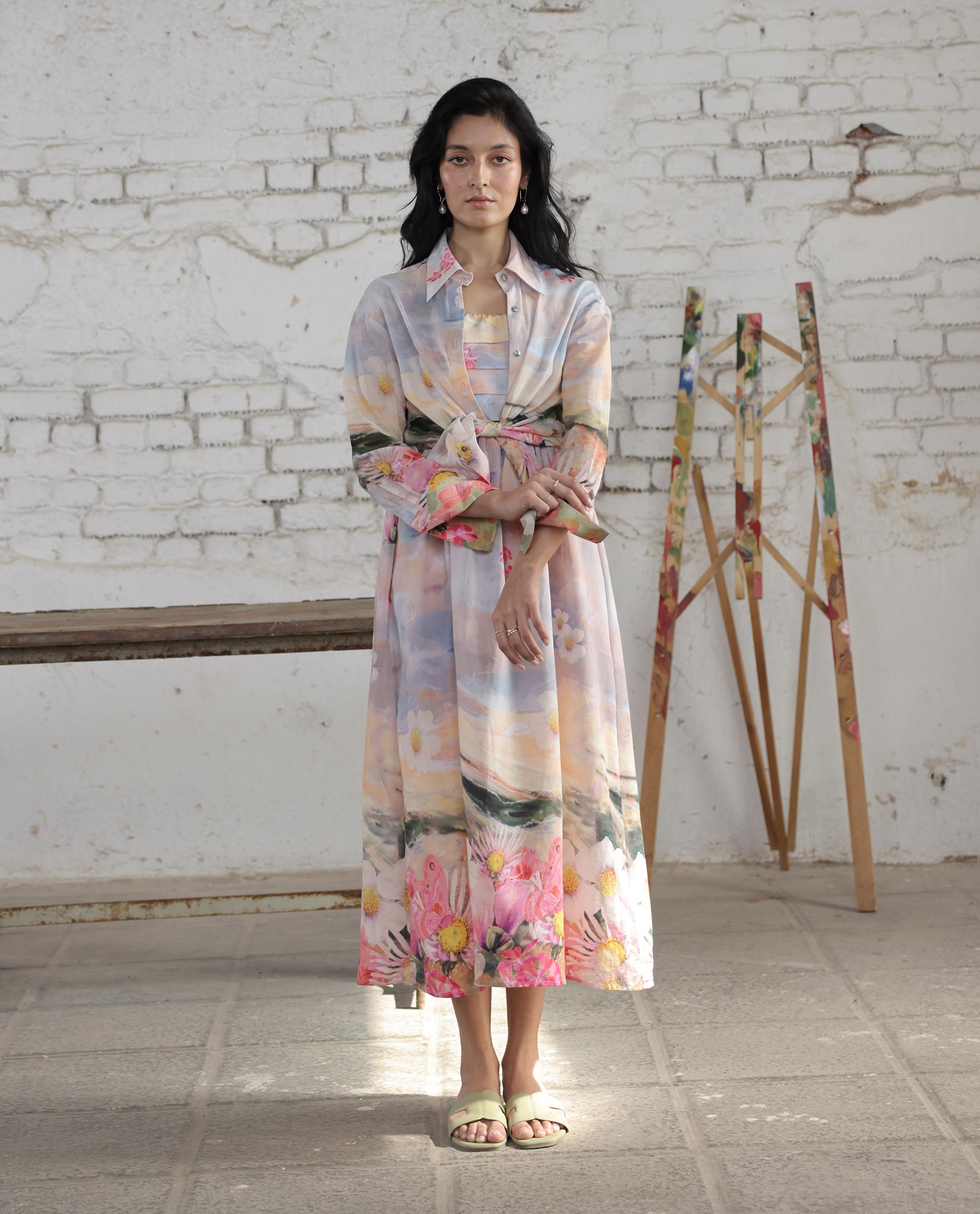 Rareism Women's Heidi Multi Viscose Blend Shoulder Strap Floral Print Shoulder Strap Midi Fit And Flare Dress