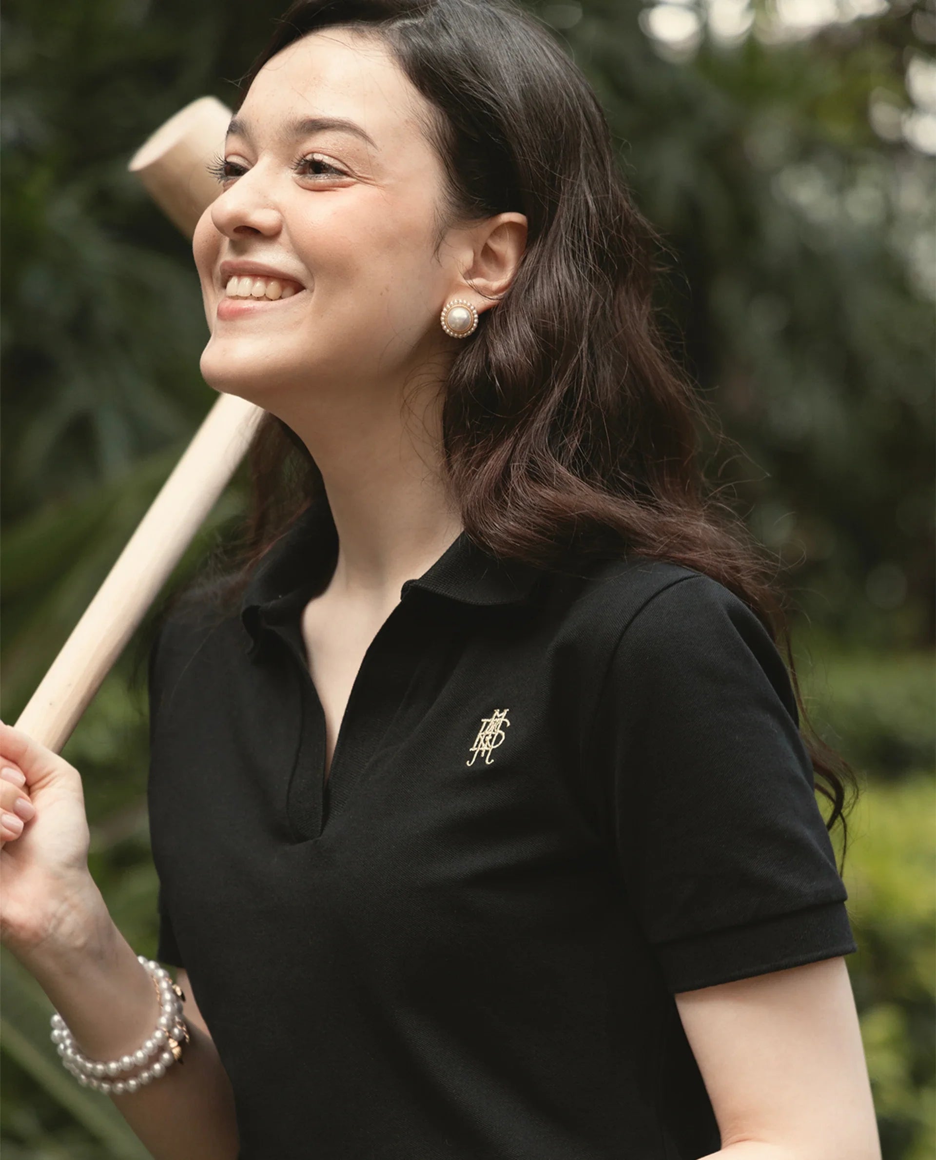 Rareism Women's Van Black Cotton Blend Polo Neck Plain Regular Fit Polo