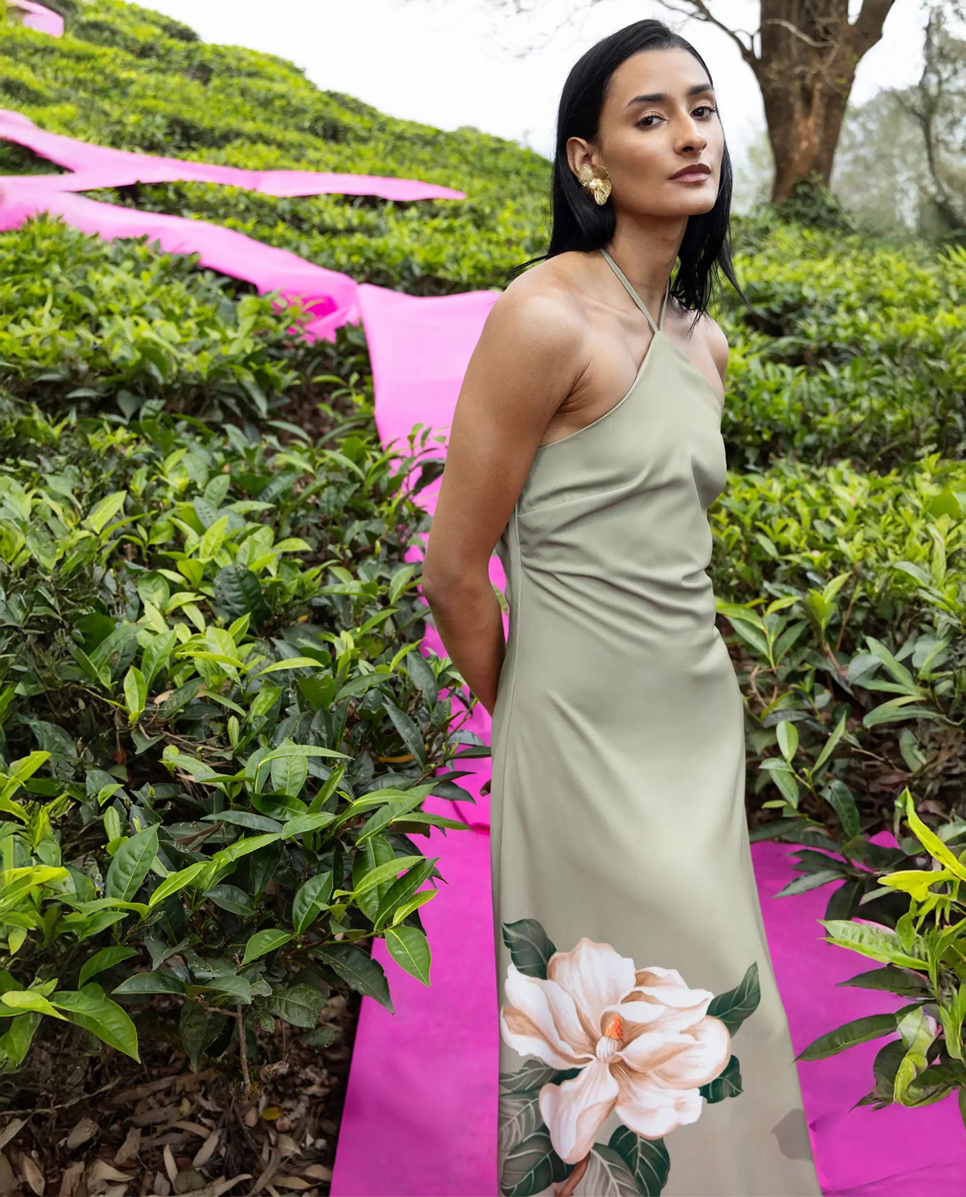 Rareism Women's Avipary Multi Polyester Sleeveless Halter Neck Zipper A-Line Floral Print Dress