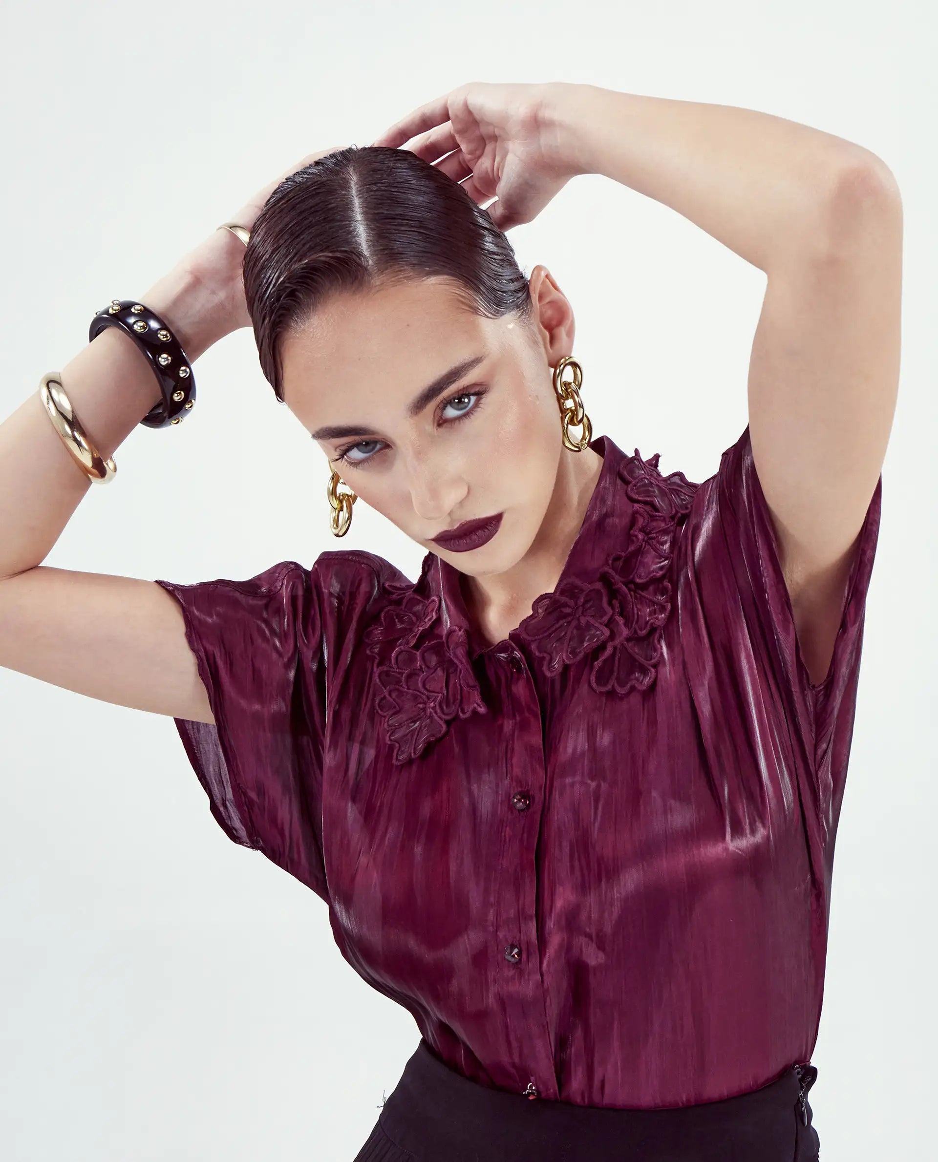 Rareism Women's Avirfa Maroon Polyester Collared Neck Relaxed Fit Shirt