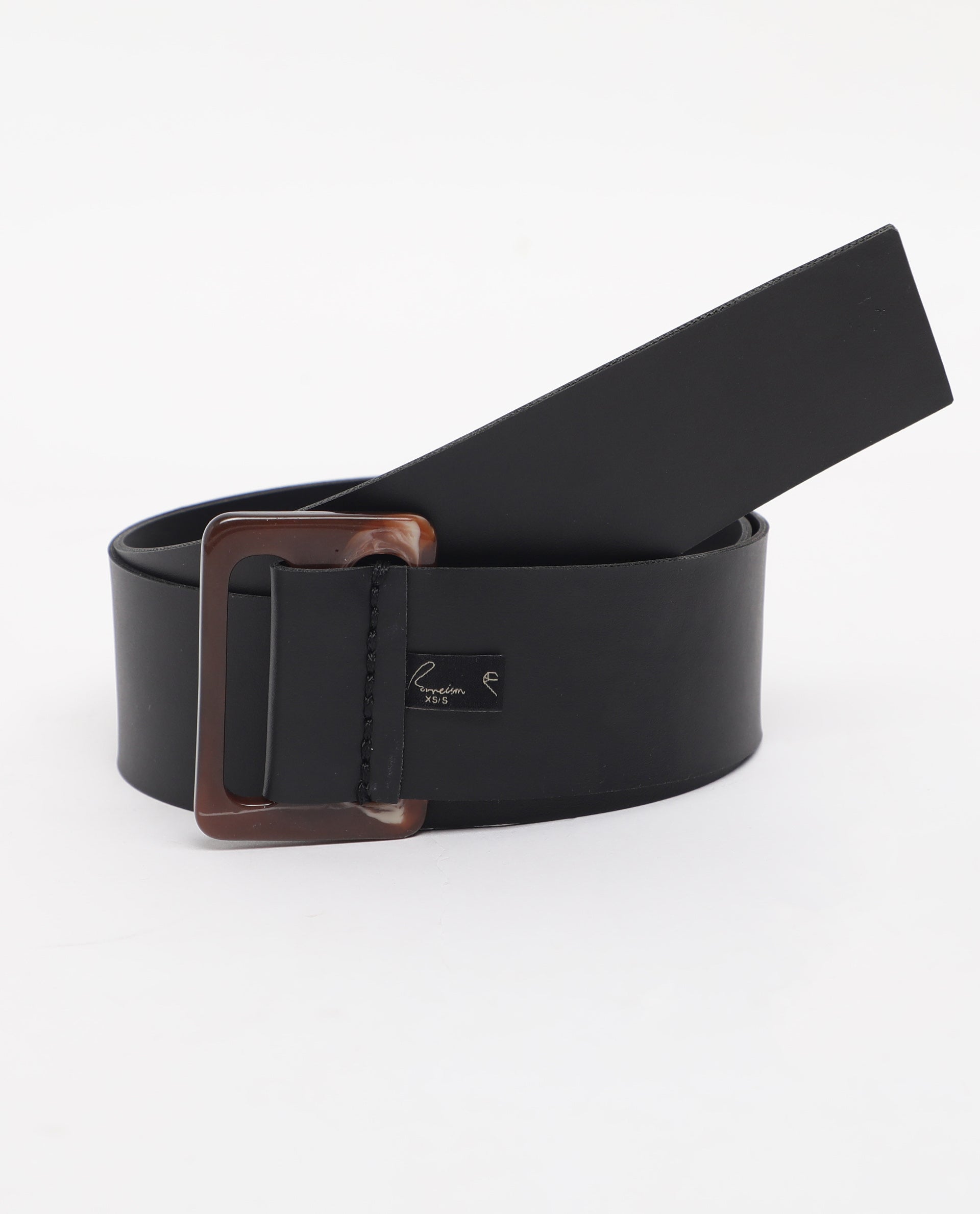 Rareism Women France Black Solid Leather Belt