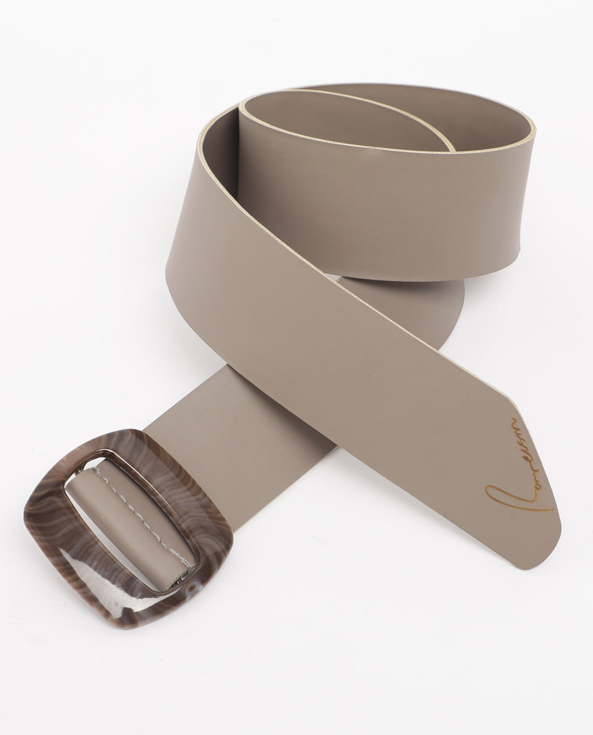 Rareism Women Sunsand Grey Solid Leather Belt