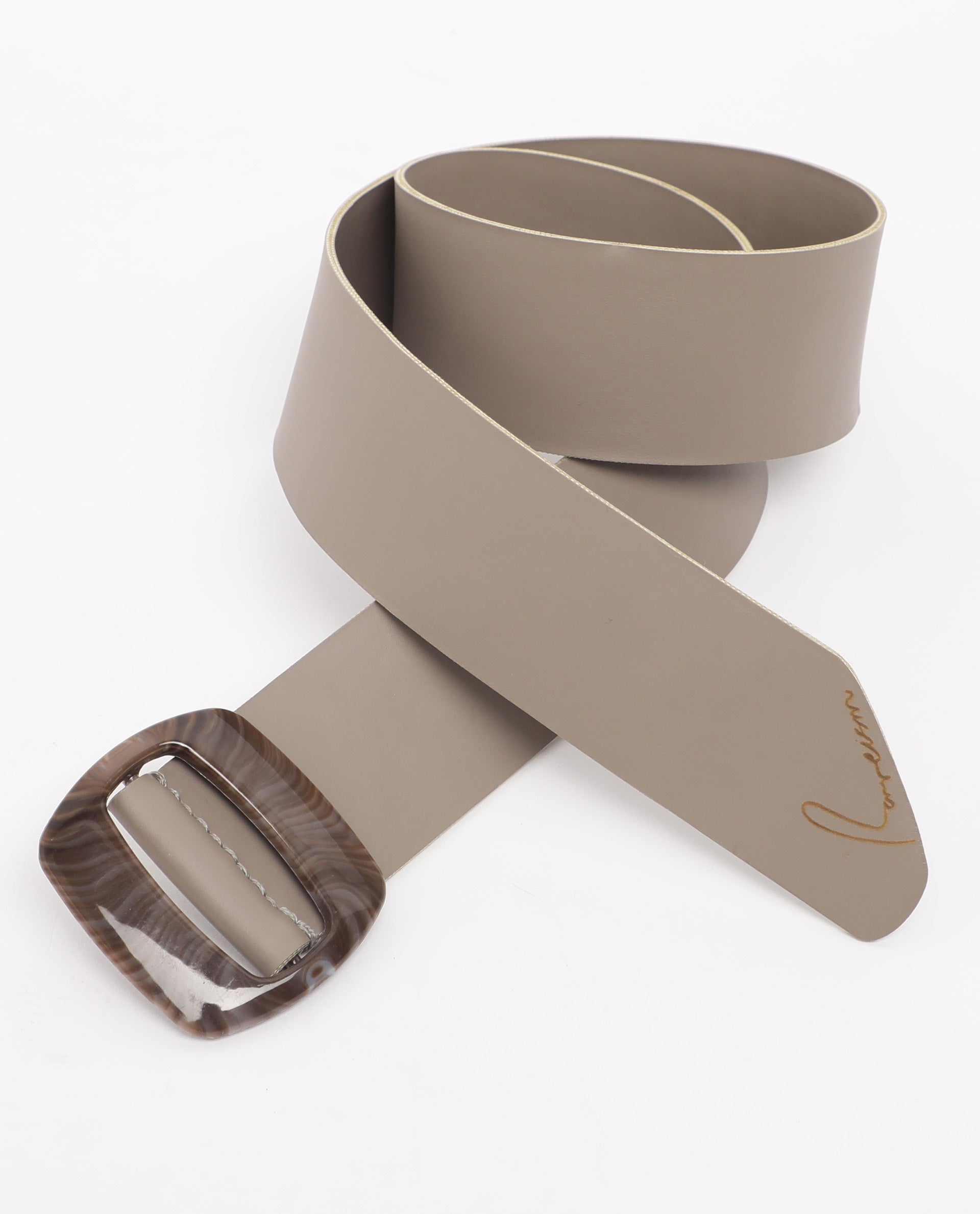 Rareism Women Sunsand Grey Solid Leather Belt