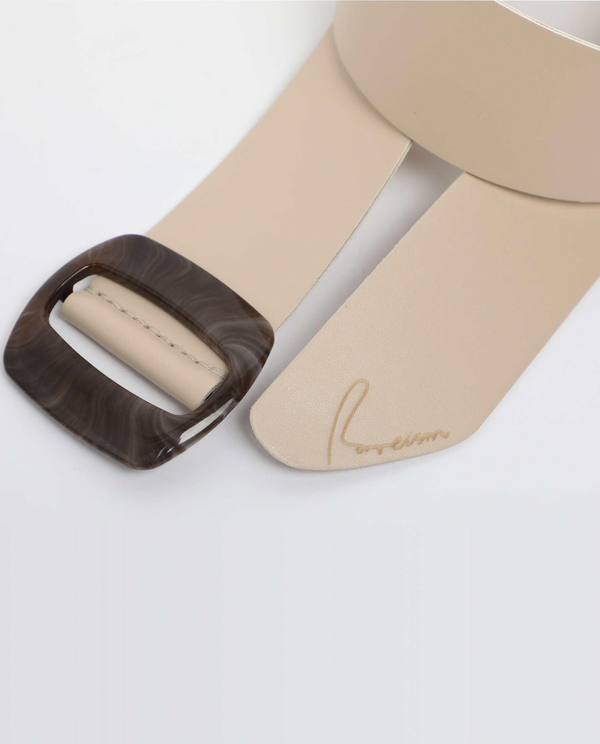 Rareism Women Sunsand Light Beige Solid Leather Belt