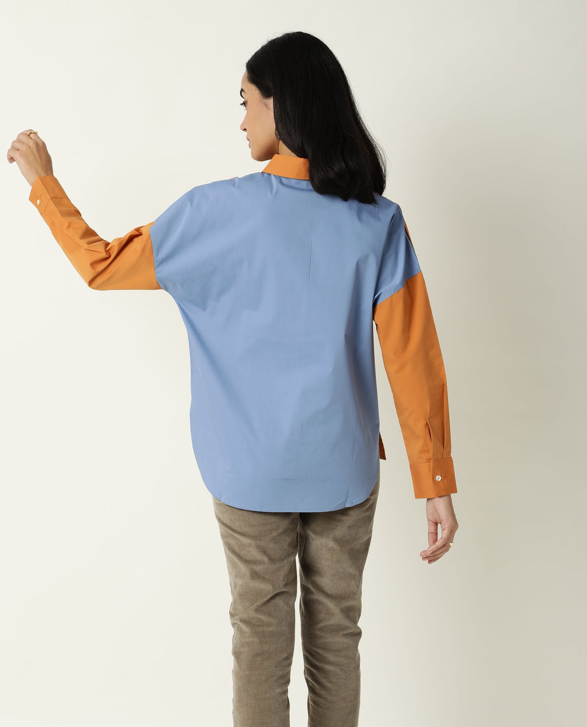Rareism Womens Nellore Orange Top Cotton Lycra Fabric Regular Fit Full Sleeve Collared Neck