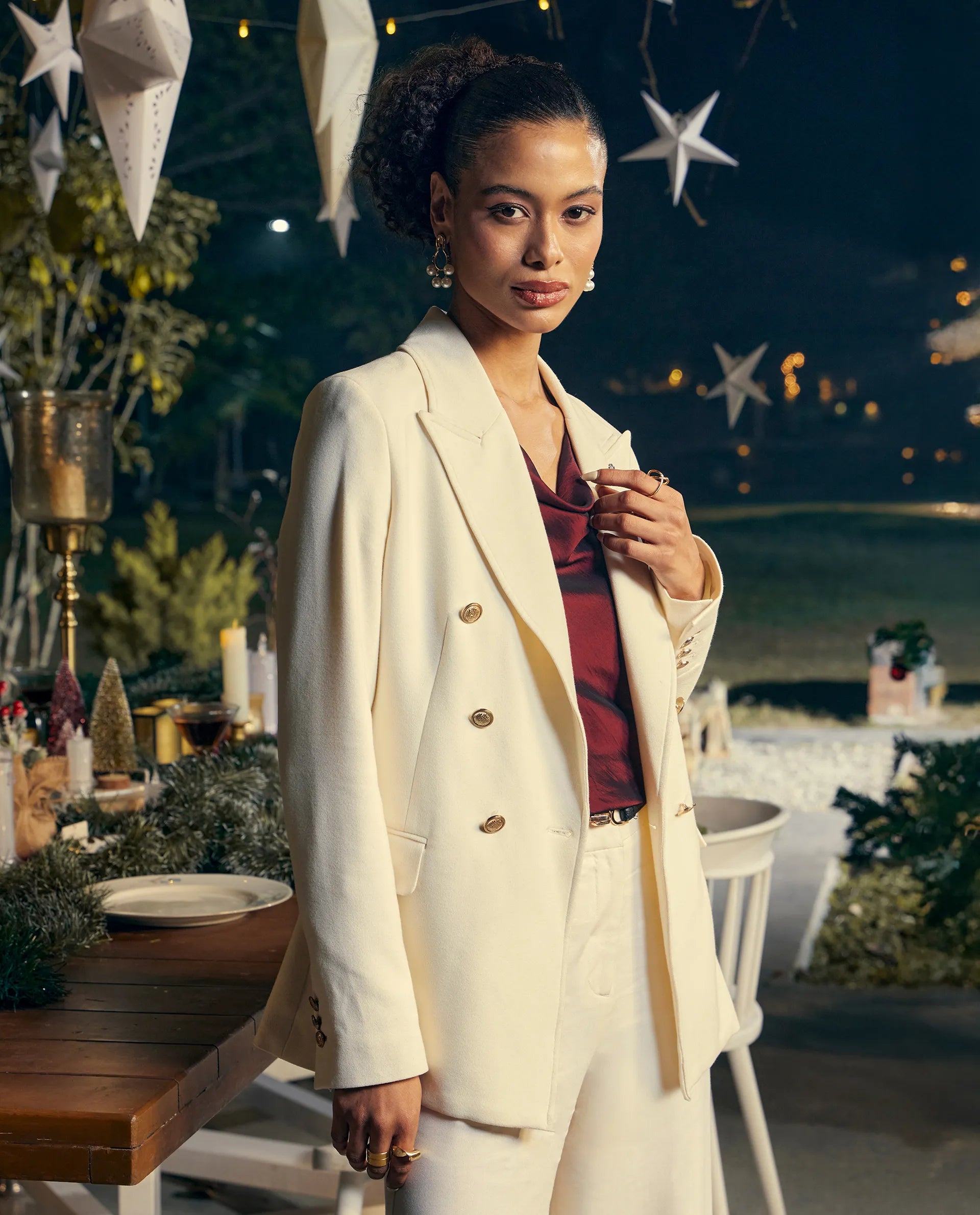 Rareism Women's Garoz Off White Polyester Blend Full Sleeve Lapel Collar Plain Blazer