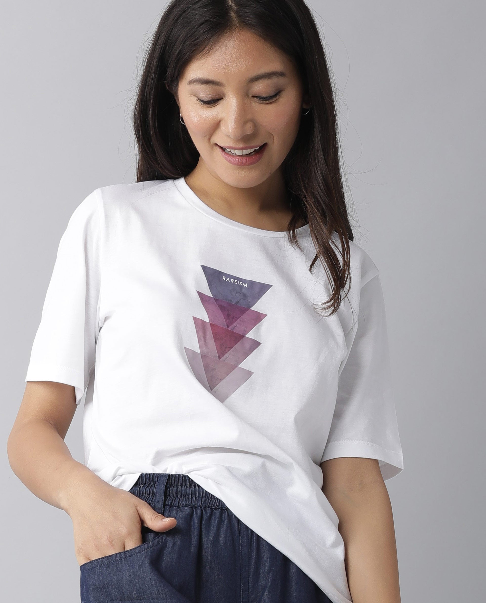 Rareism Womens Basic Tee 3 White T-Shirt Cotton Fabric Fitted Fit Short Sleeve Round Neck