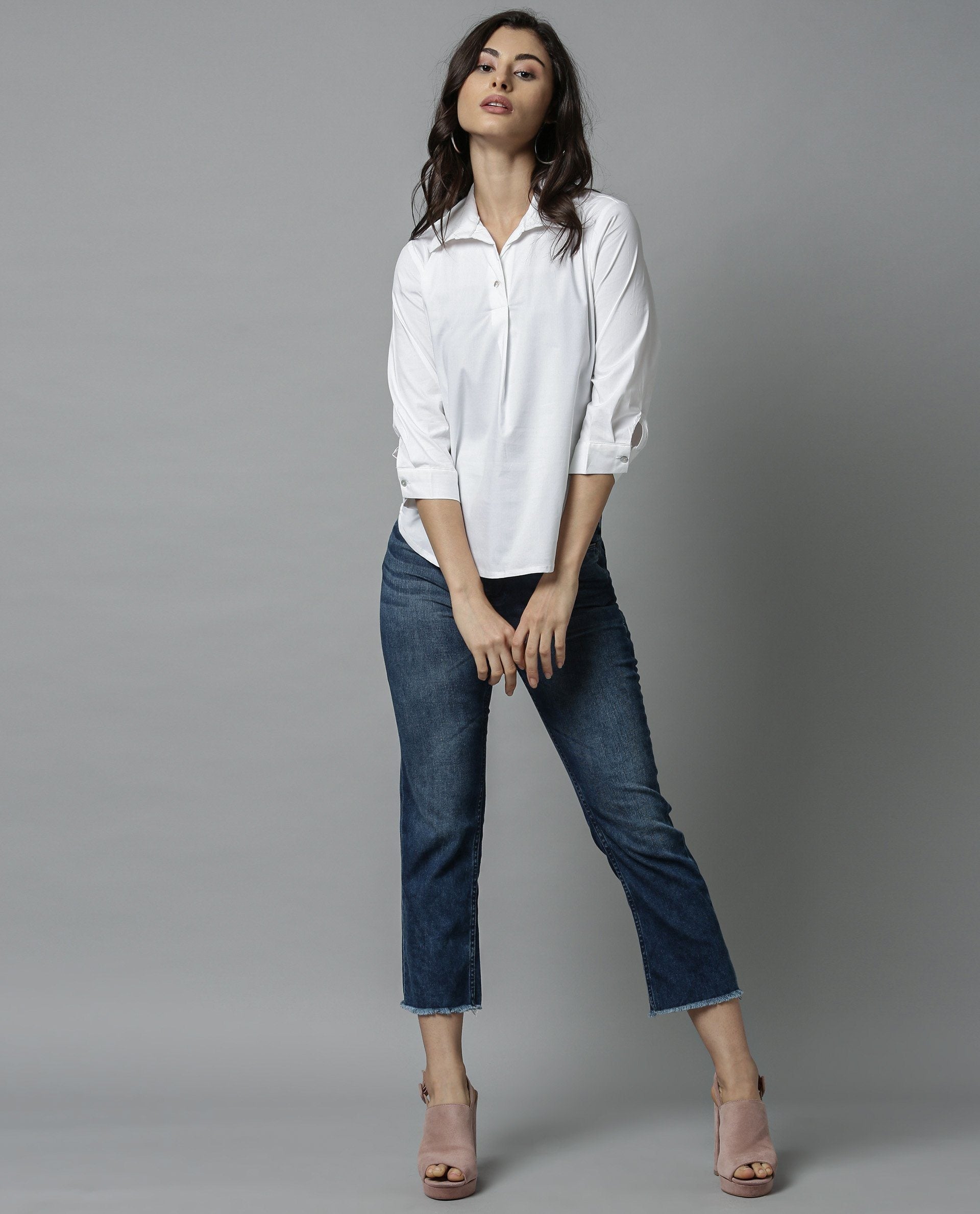 Rareism Women Abode White Top Short Sleeves Solid