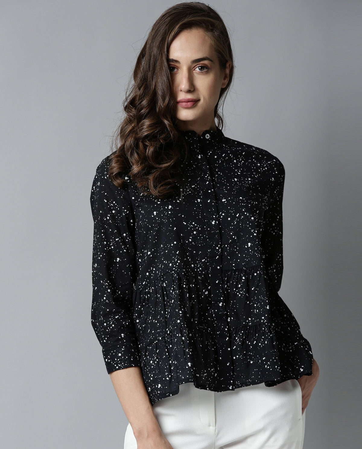 Rareism Women Ola Black Top Full Sleeves Printed