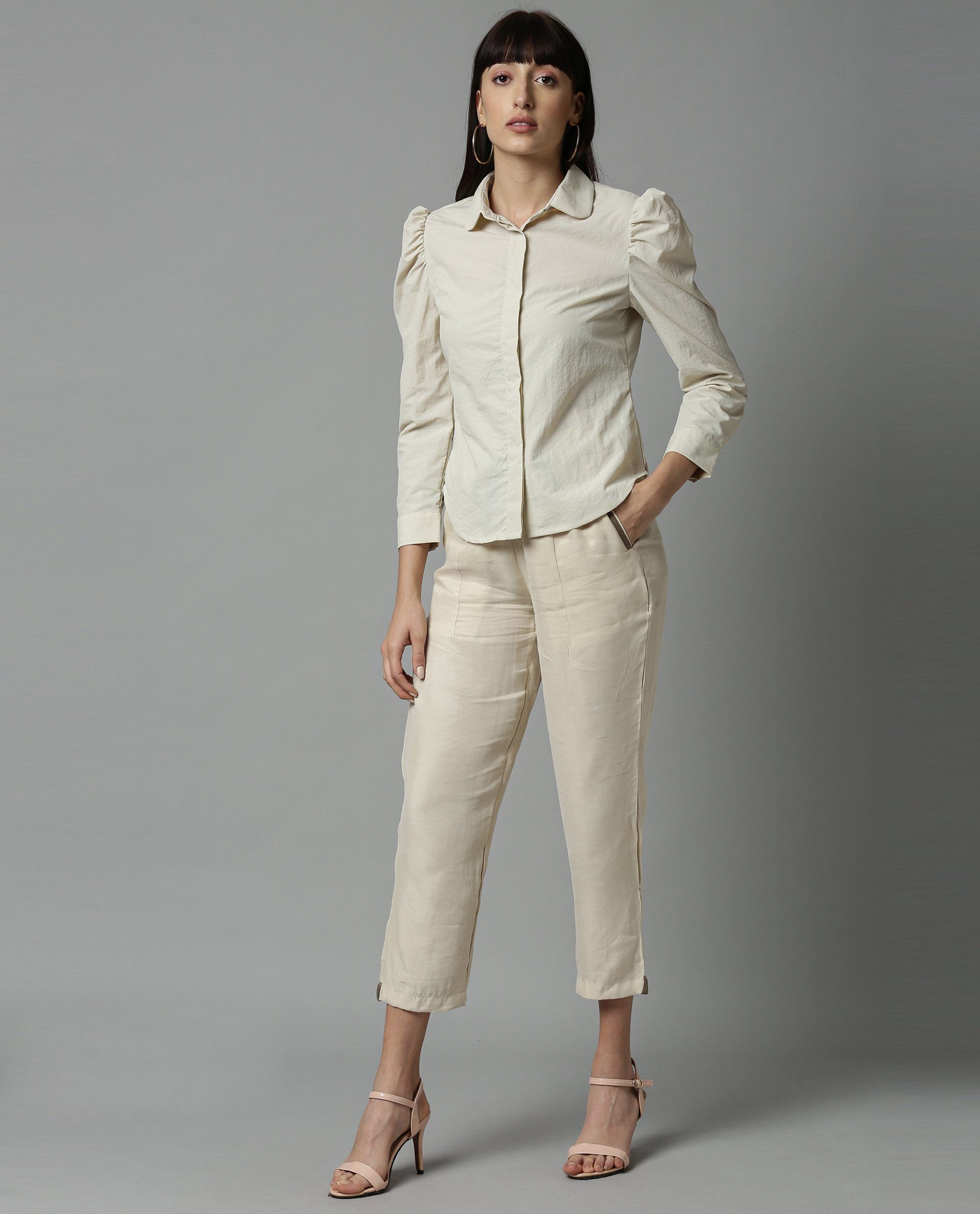 Rareism Women Tesla Beige Top Full Sleeves Solid