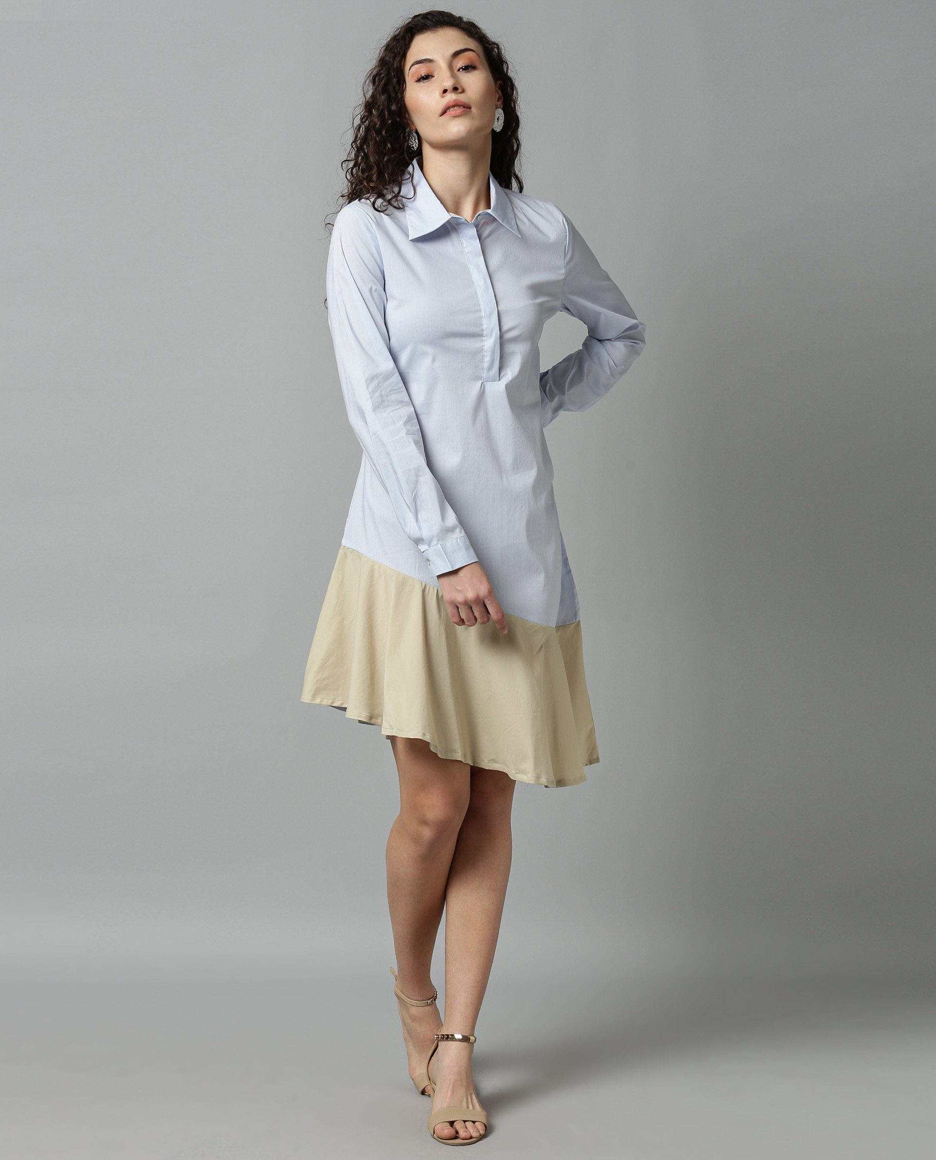 Rareism Women Dahlia Blue Dress Full Sleeves