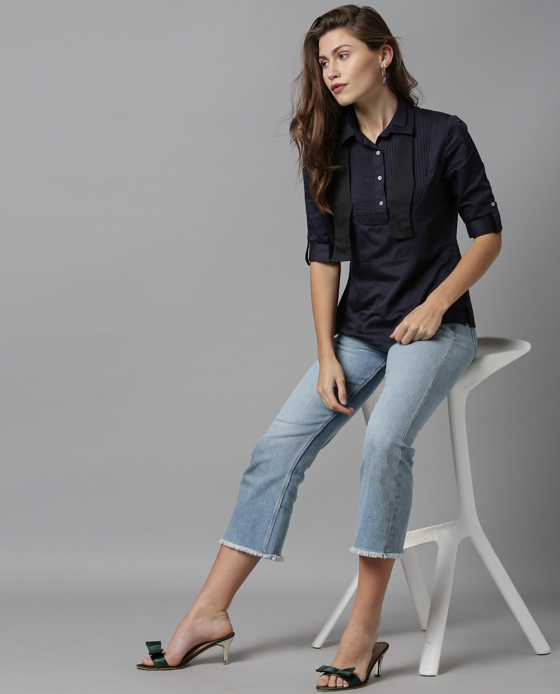 Rareism Women Oscar Navy Top Full Sleeves