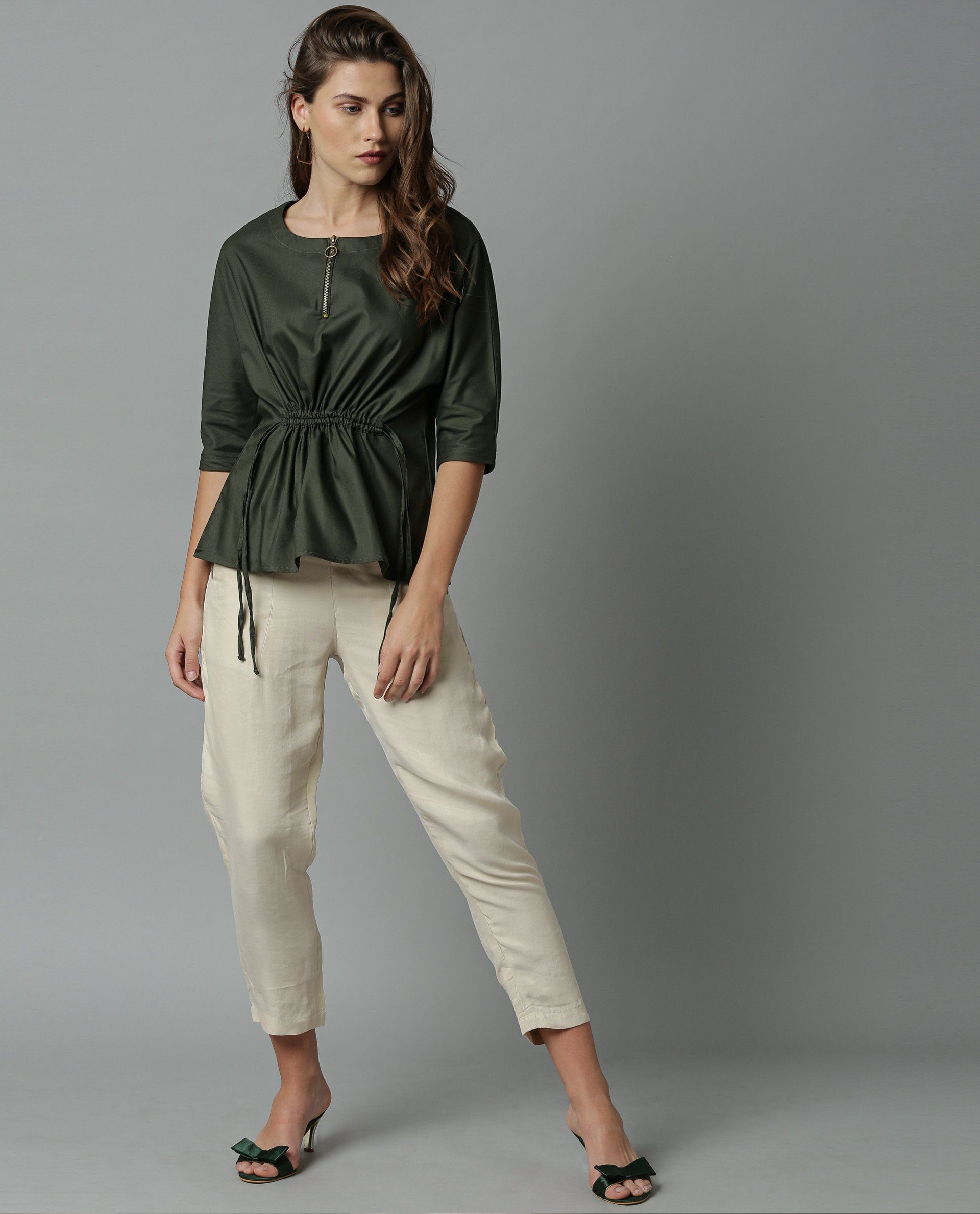 Rareism Women Fenny Green Top Short Sleeves Solid