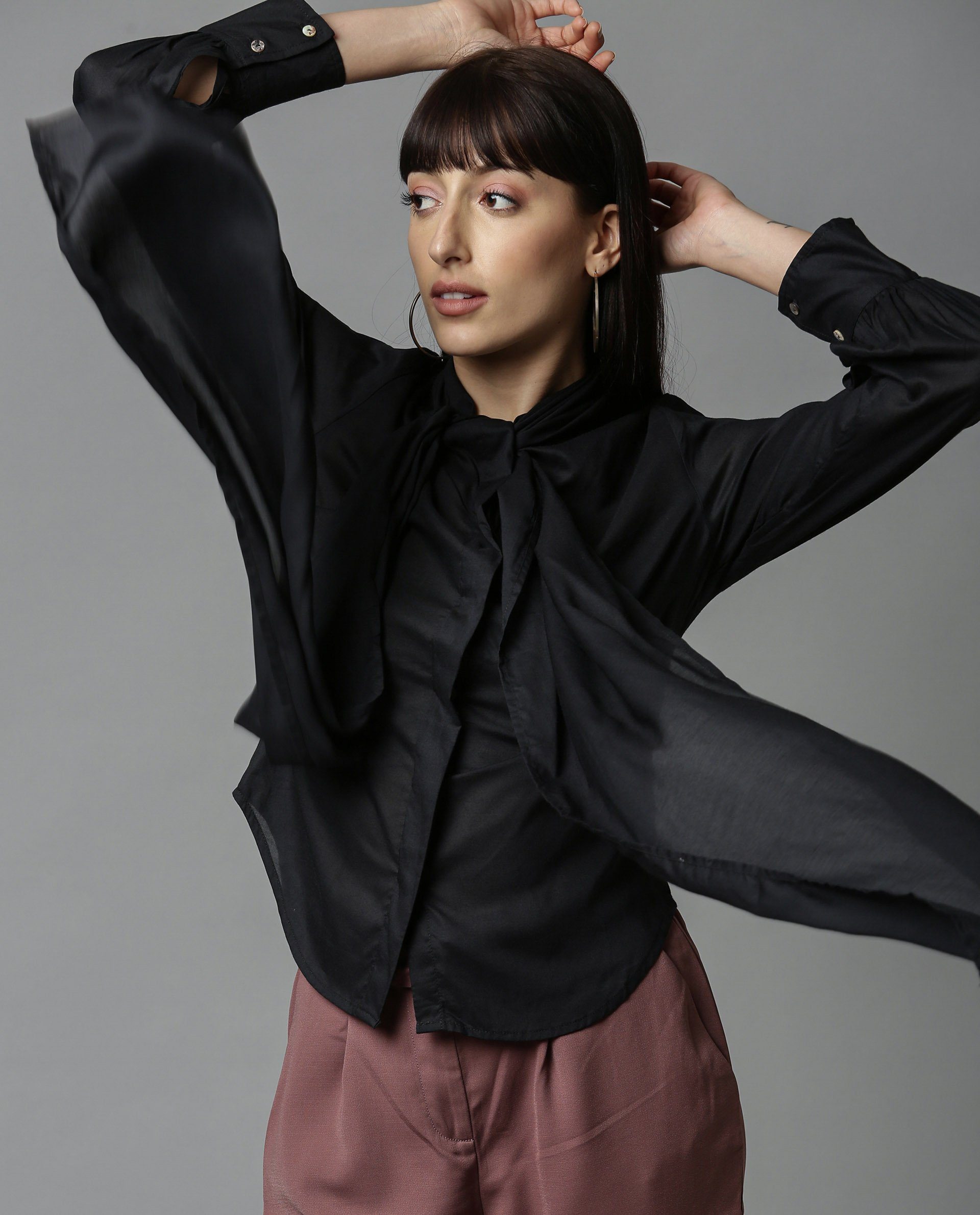 Rareism Women Melody Black Top Full Sleeves Solid