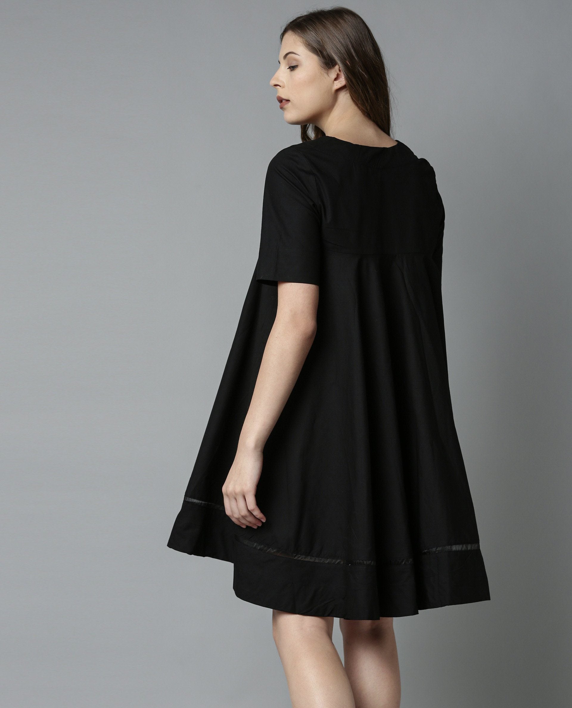 Rareism Women 45200 Black Dress Short Sleeves