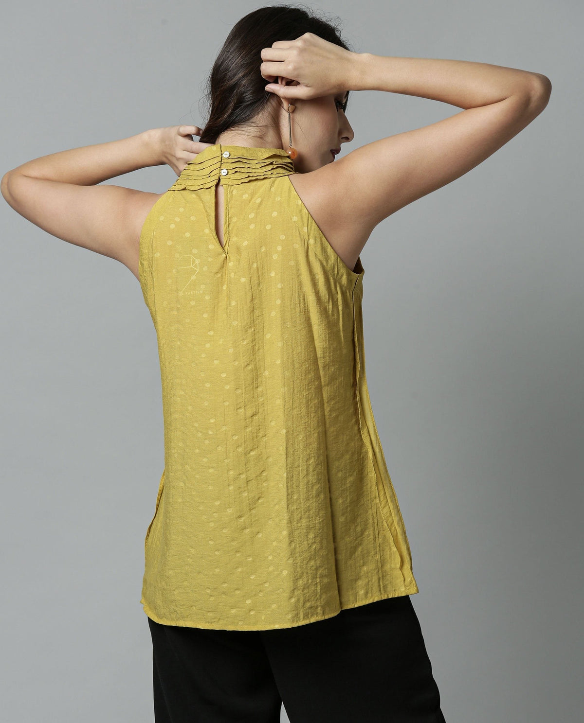 Rareism Women Feather Yellow Top Sleeveless