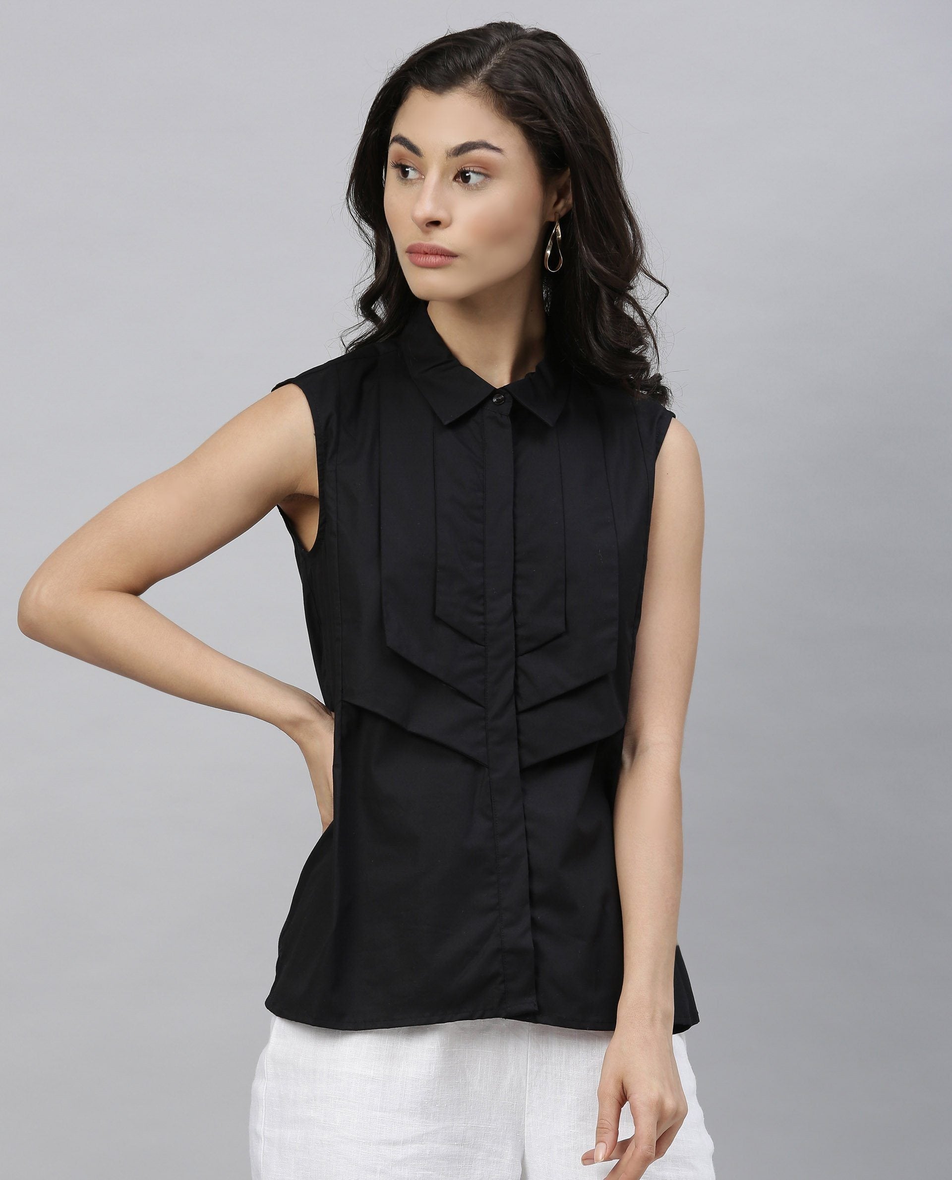 Rareism Women Lotte Black Top Sleeveless
