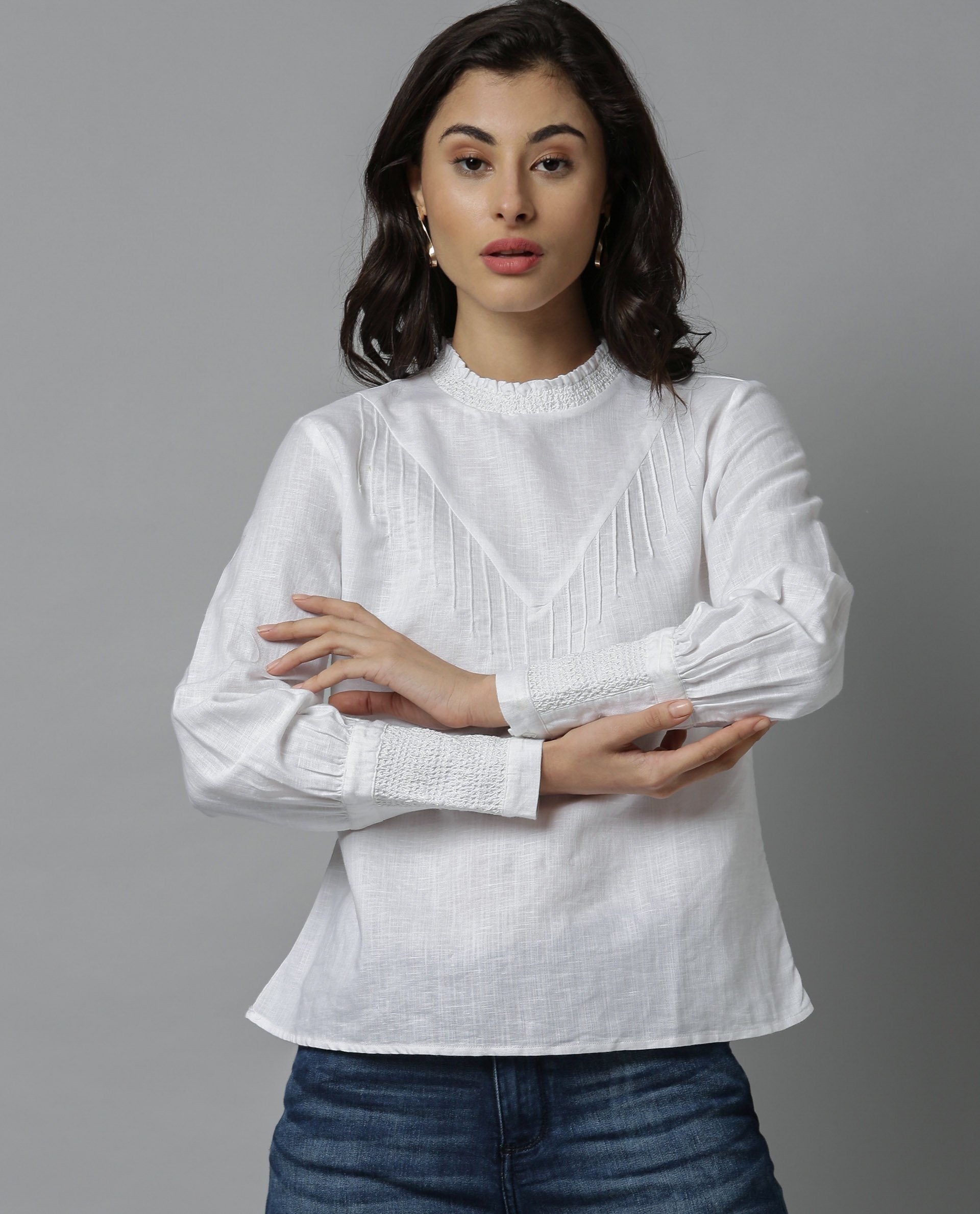 Rareism Women Dandellion White Top Full Sleeves