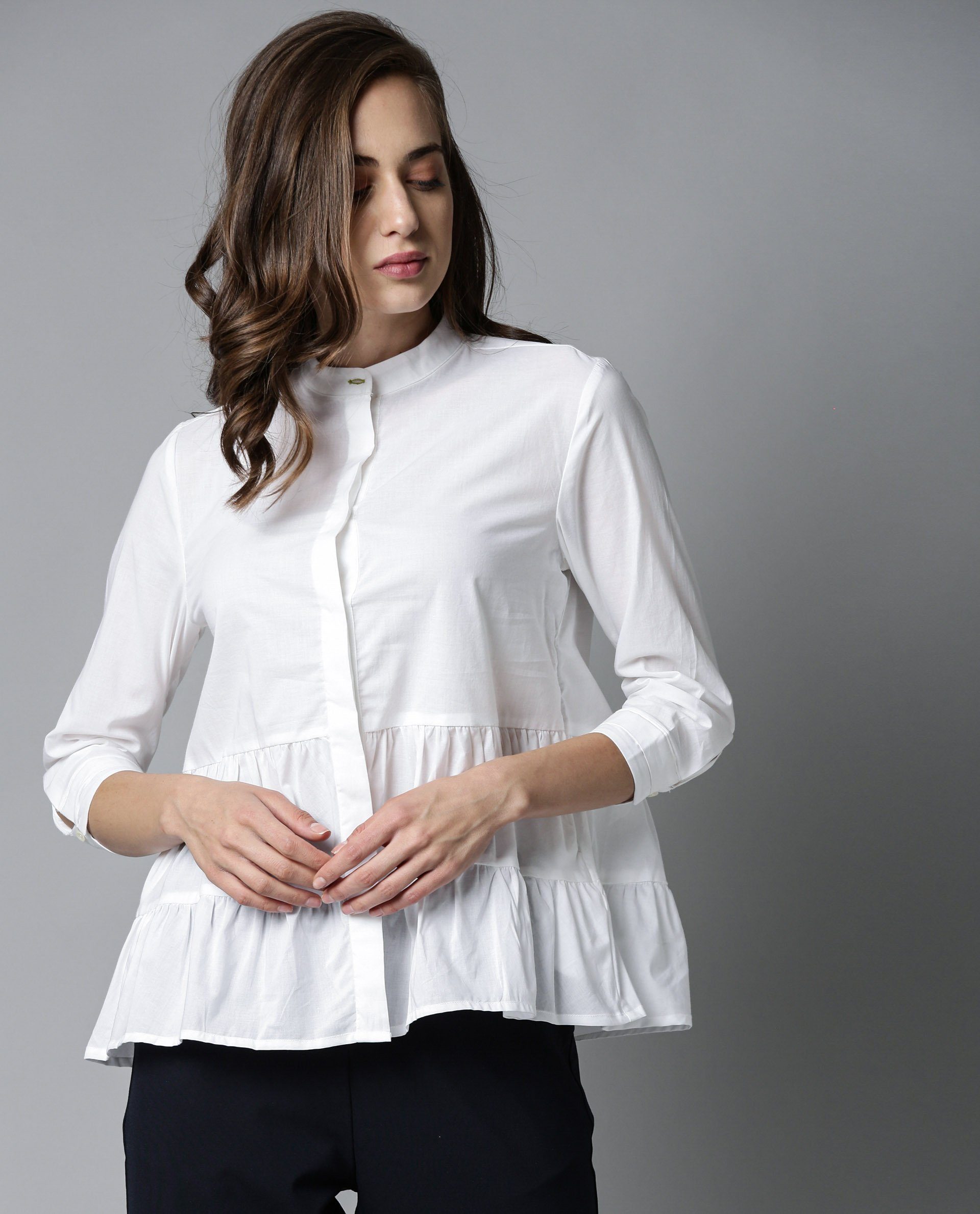 Rareism Women Voka White Top Full Sleeves Solid