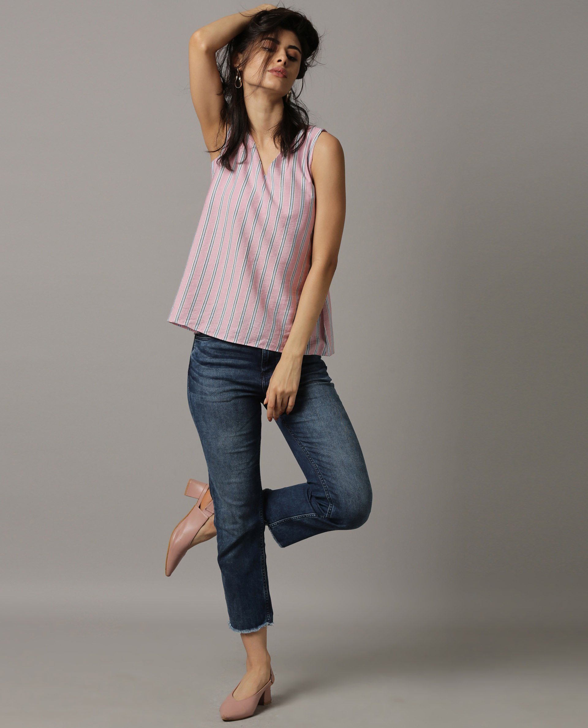 Rareism Women Wave Pink Top Sleeveless