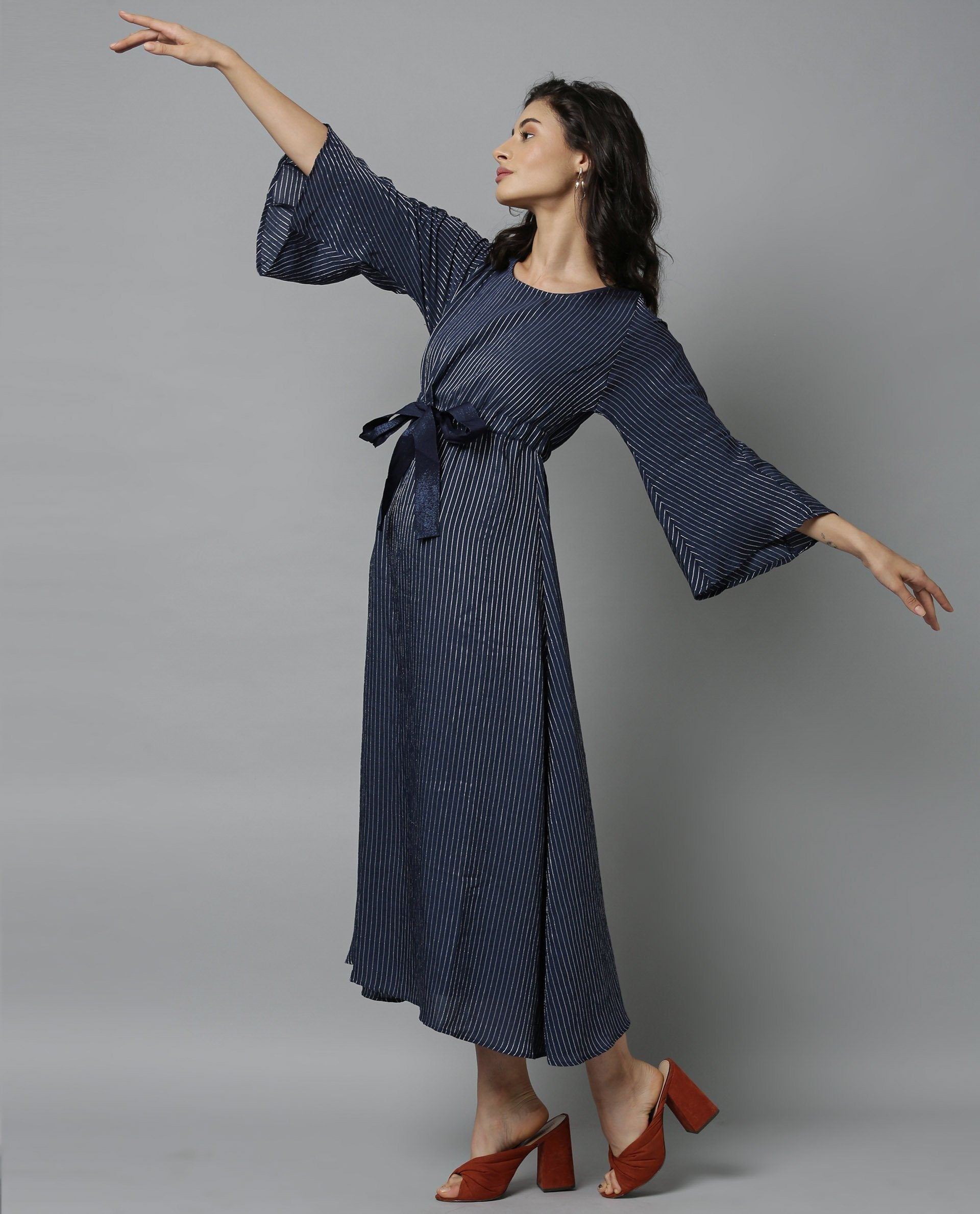 Rareism Women Repose Navy Dress Full Sleeves