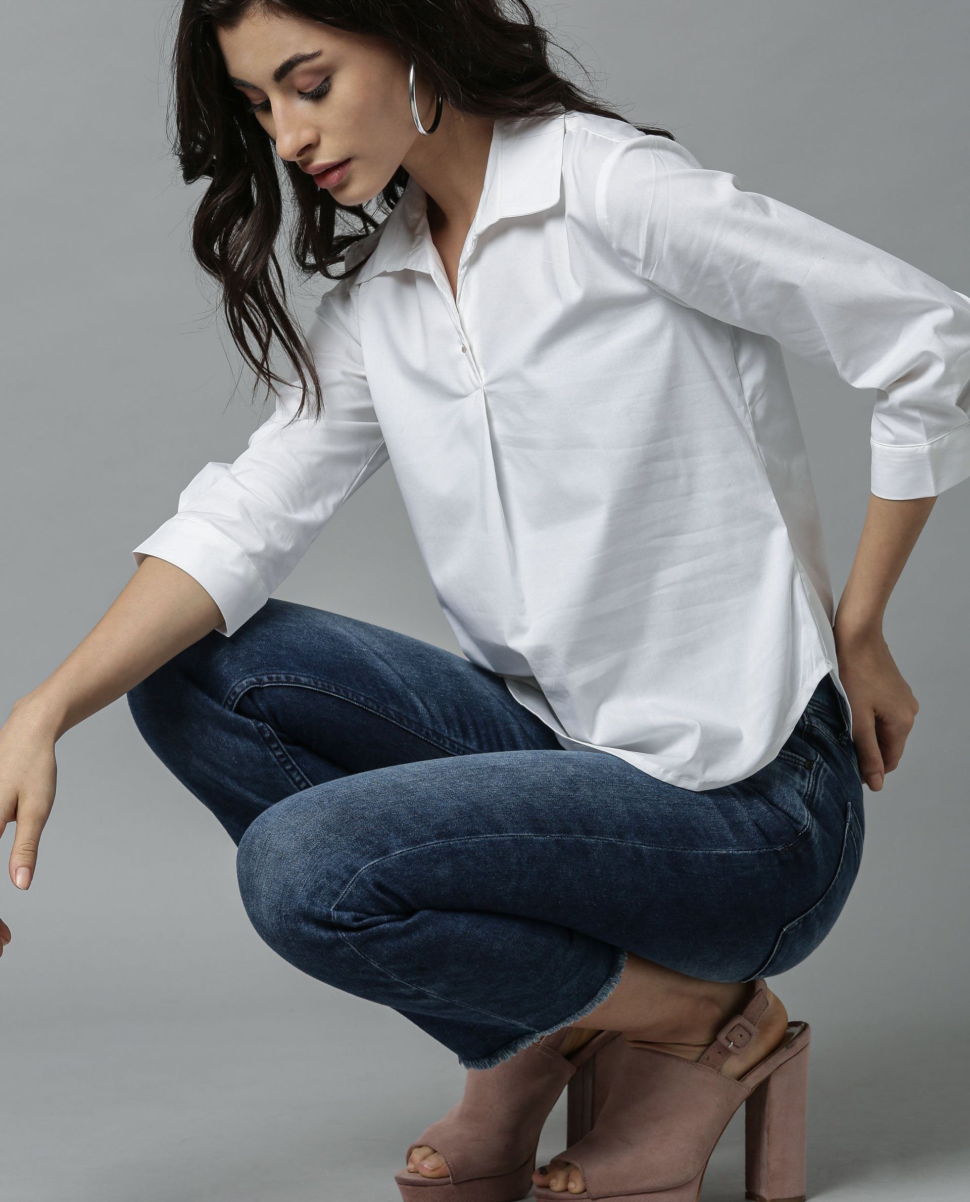 Rareism Women Abode White Top Short Sleeves Solid