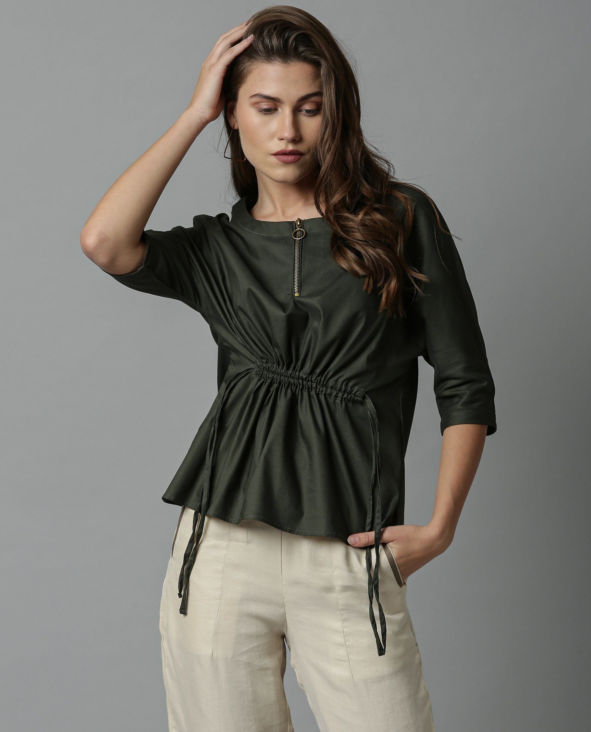 Rareism Women Fenny Green Top Short Sleeves Solid