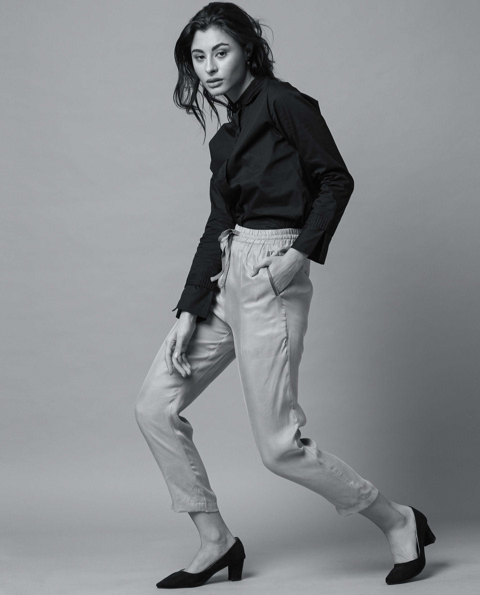 Rareism Women Daisy Black Top Full Sleeves
