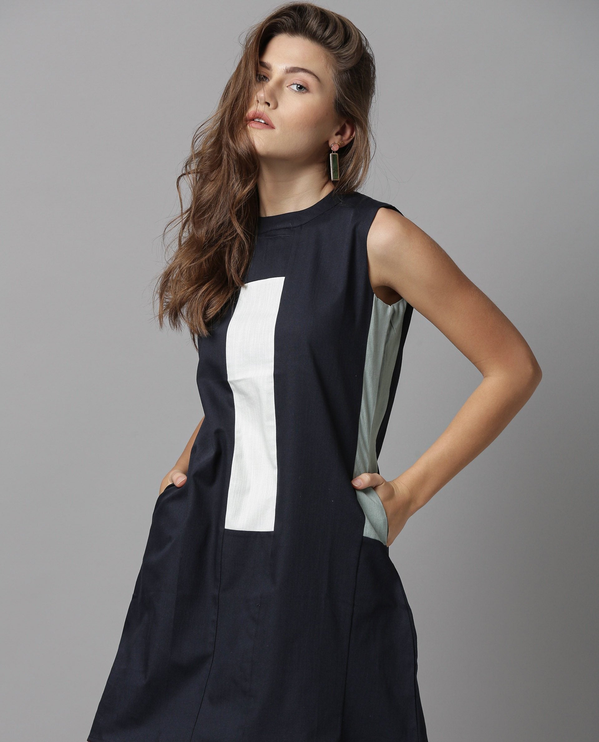 Rareism Women Space Navy Dress Sleeveless