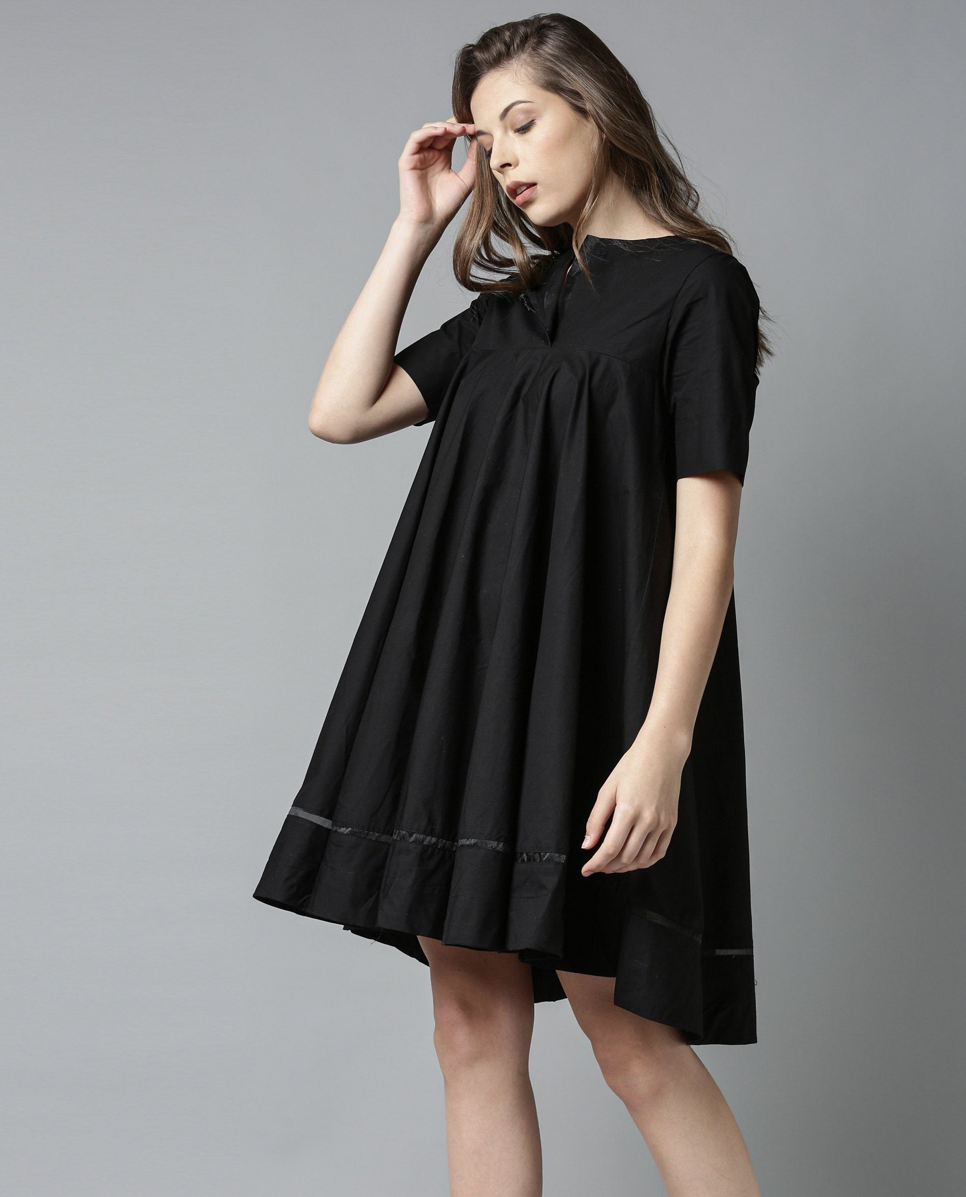 Rareism Women 45200 Black Dress Short Sleeves