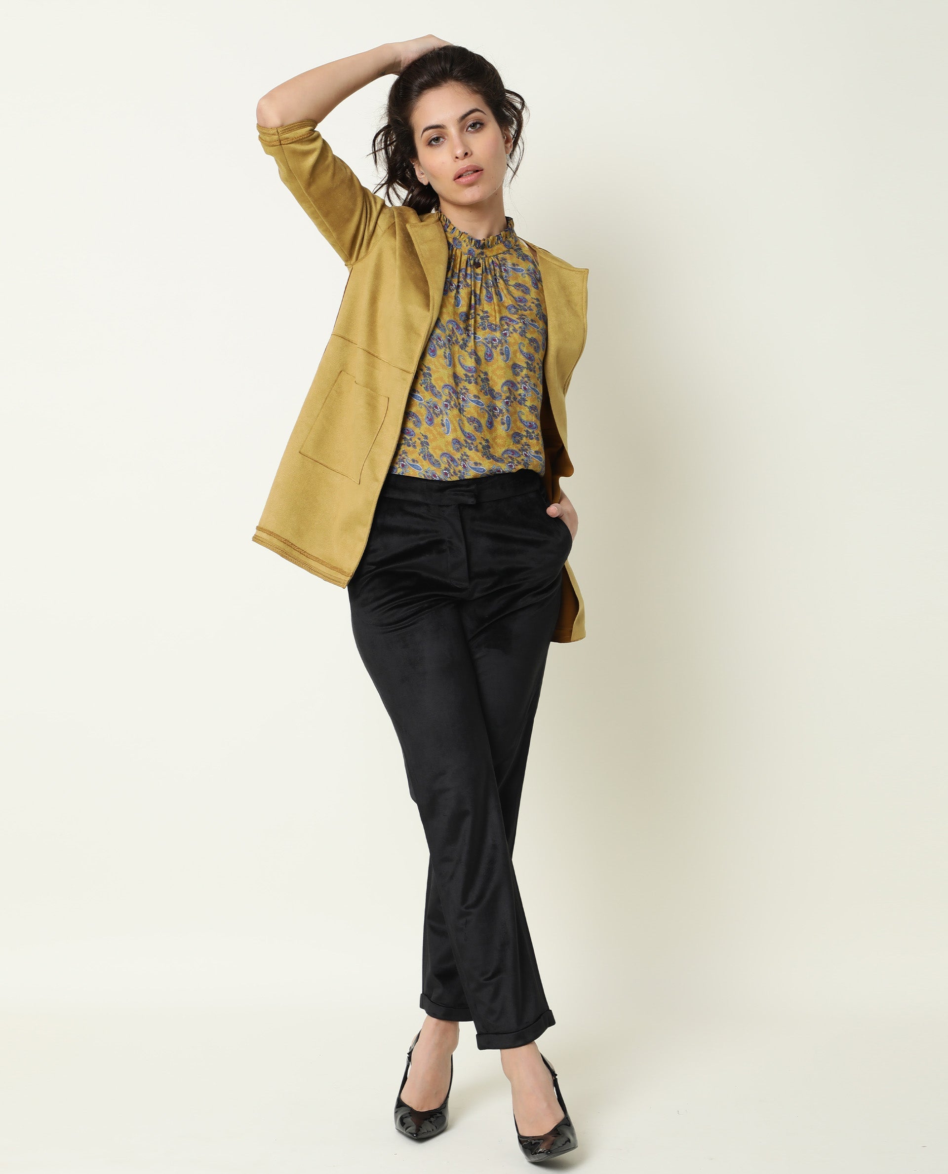 Rareism Womens Elordi Olive Top Cotton Silk Fabric Fitted Fit Sleeveless V Neck