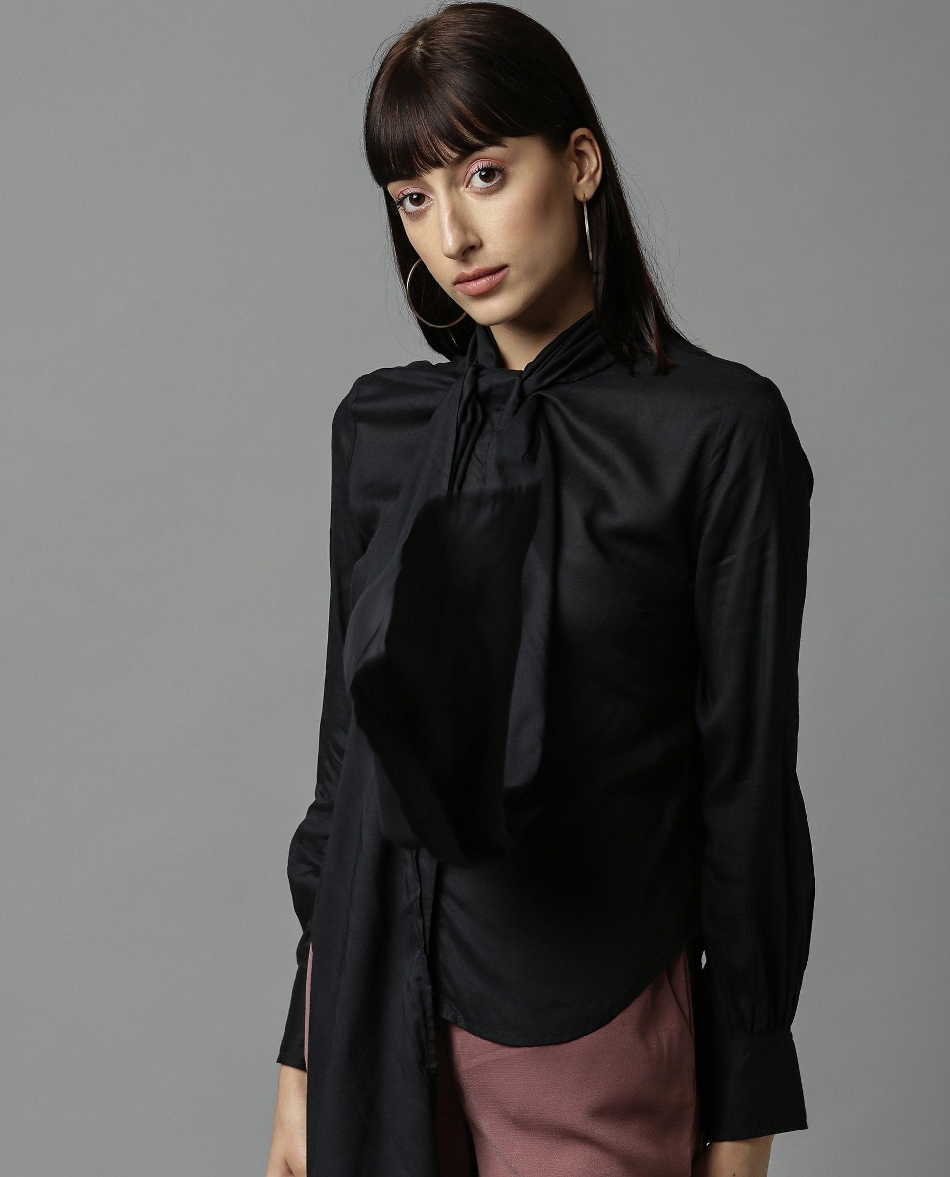 Rareism Women Melody Black Top Full Sleeves Solid