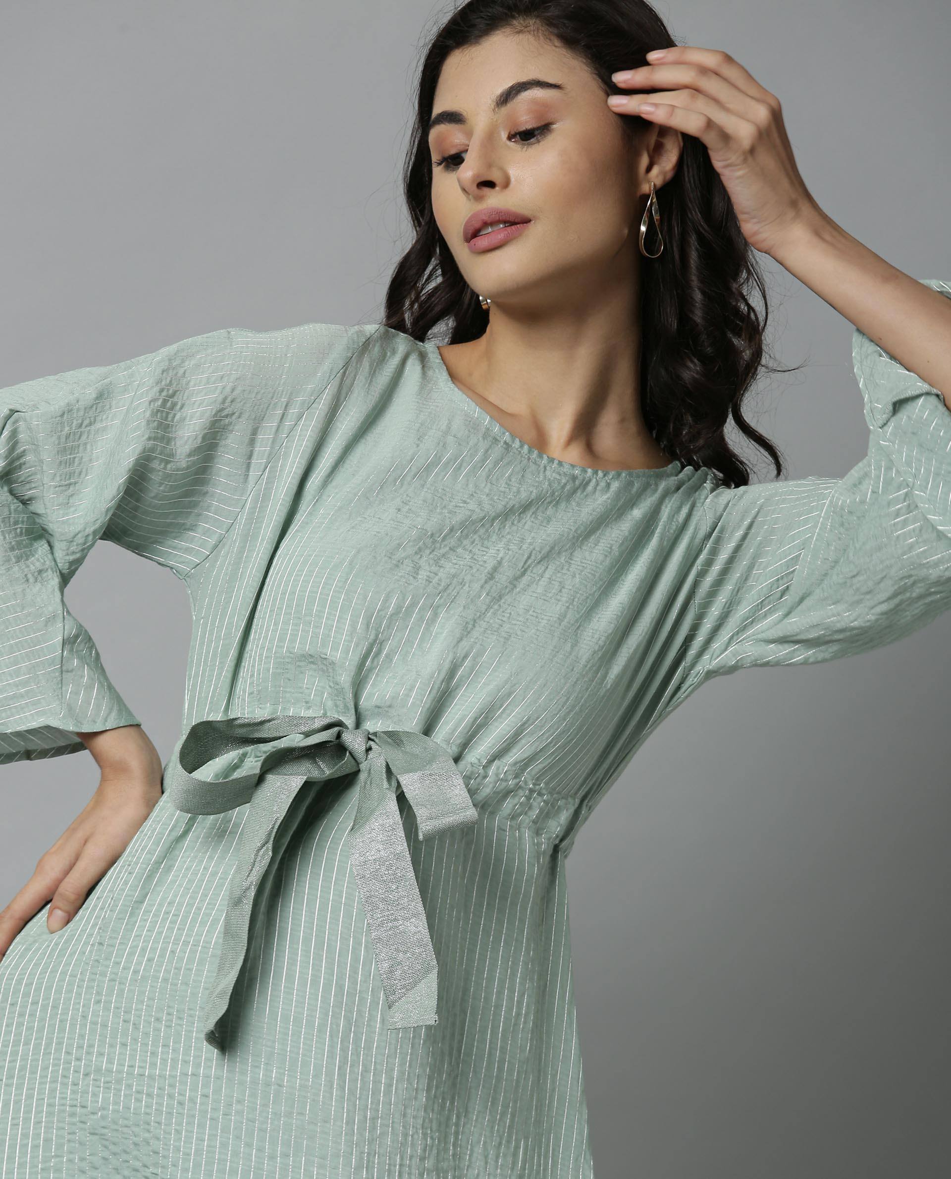 Rareism Women Repose Green Dress Full Sleeves