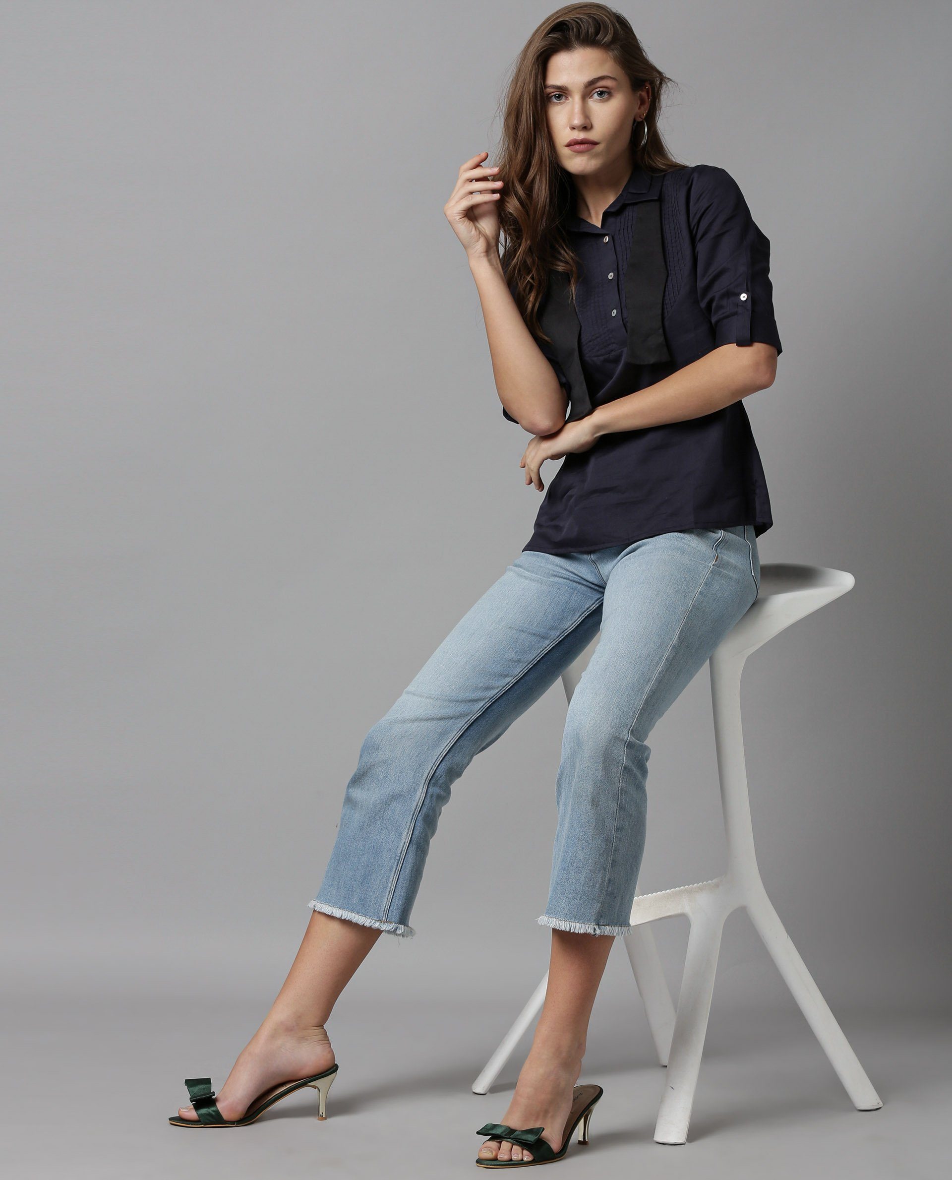 Rareism Women Oscar Navy Top Full Sleeves