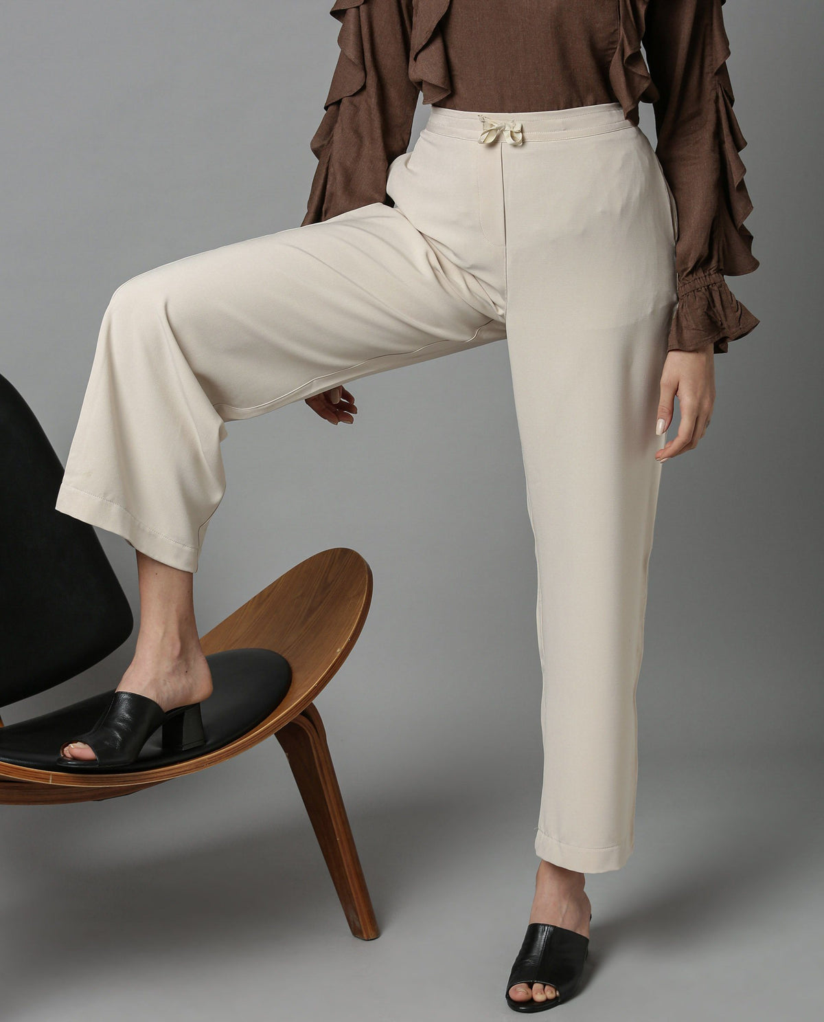 Rareism Women Delta Beige Trousers Solid
