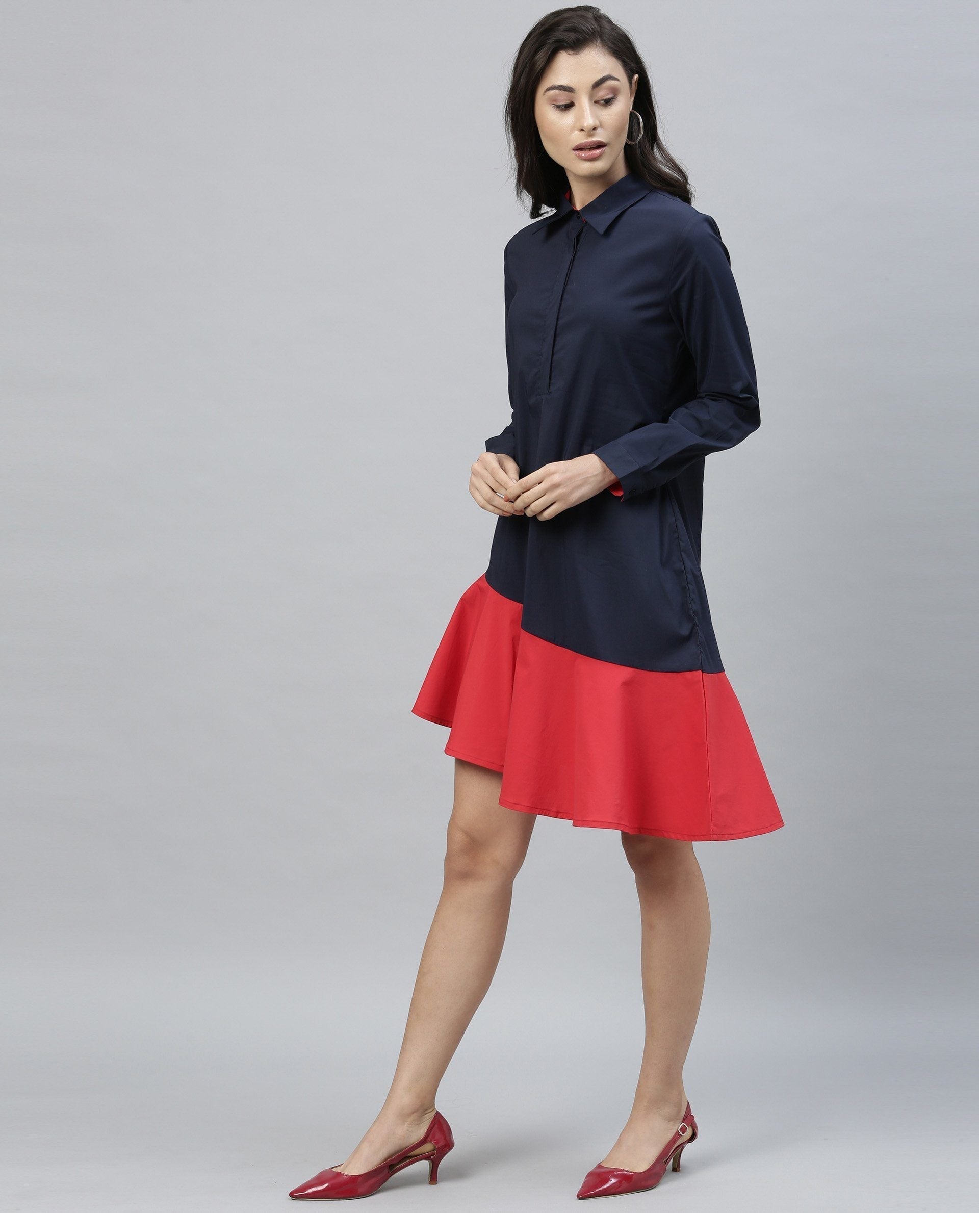Rareism Women Dahlia Navy Dress Full Sleeves
