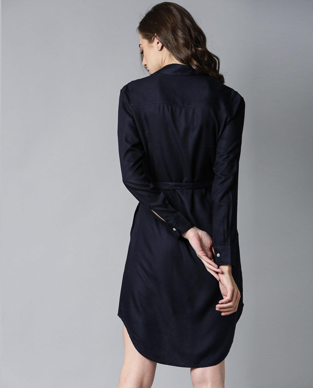Rareism Women London-Rz Navy Dress Full Sleeves Solid