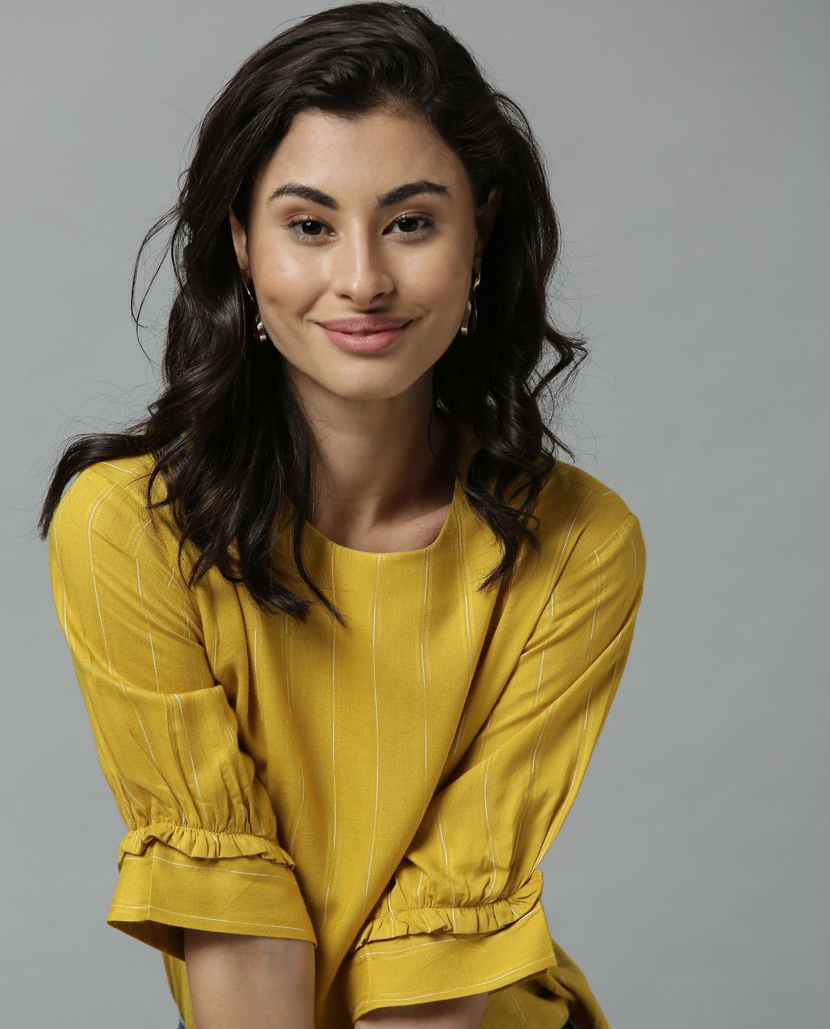Rareism Women Mend Yellow Top Short Sleeves Stripe