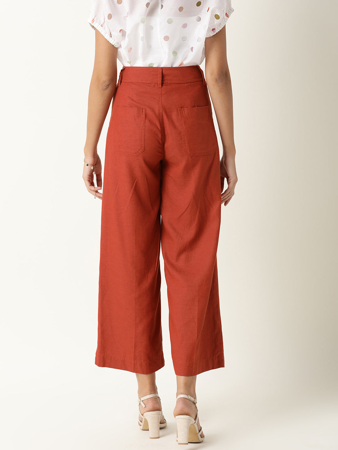 Rareism Women's Micky Mustard Cotton Blend Plain Ankle Length Tailored Trouser