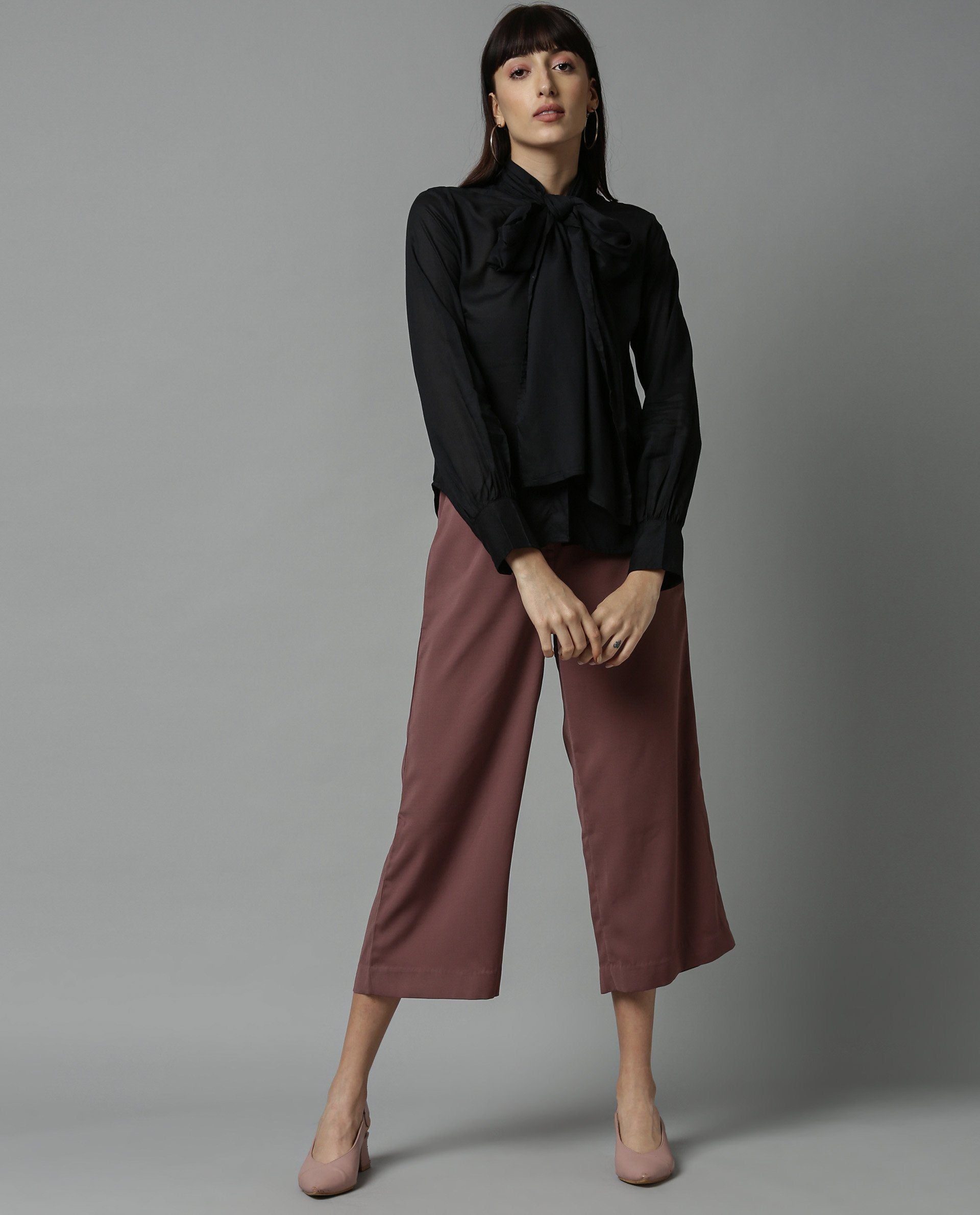Rareism Women Melody Black Top Full Sleeves Solid