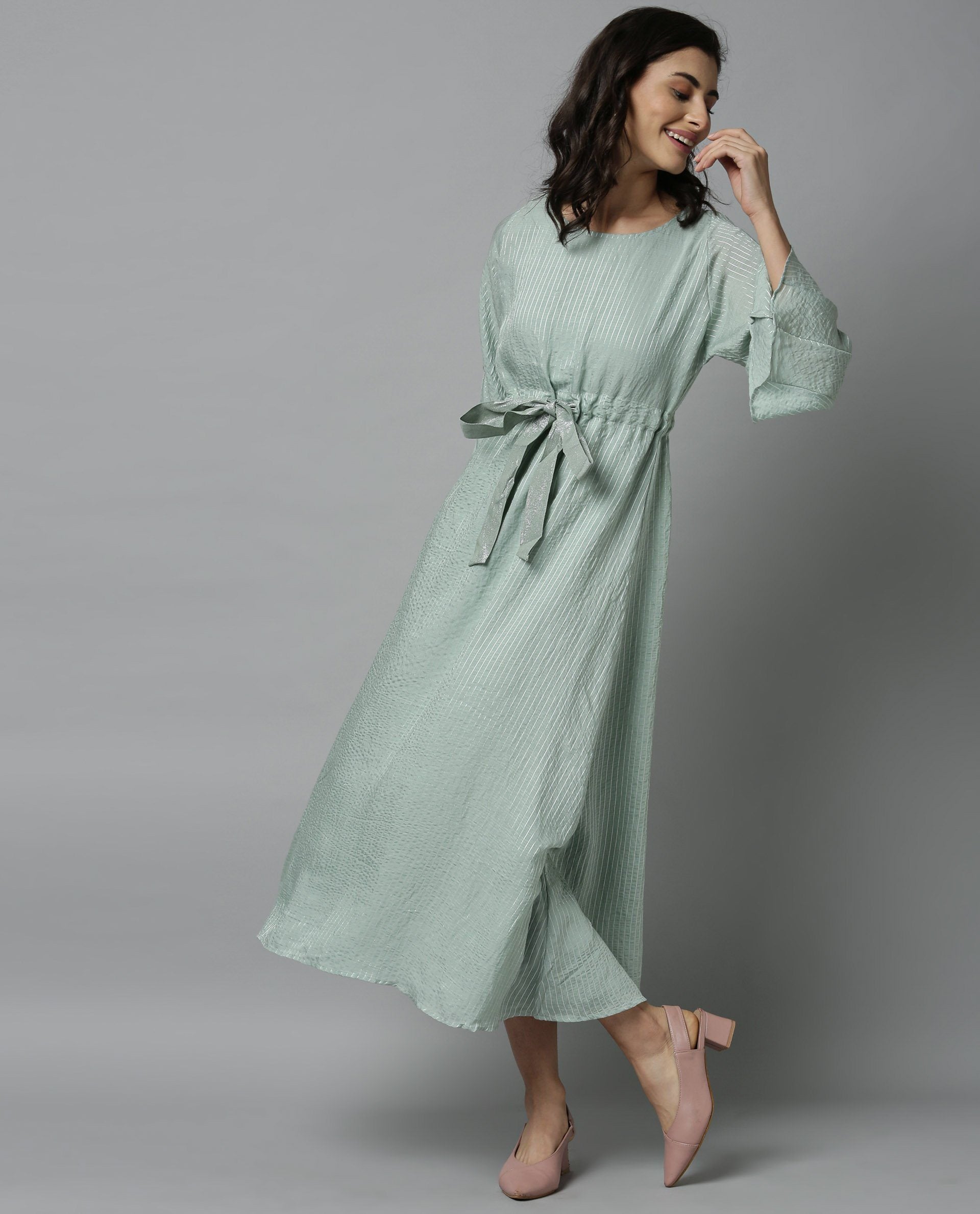 Rareism Women Repose Green Dress Full Sleeves