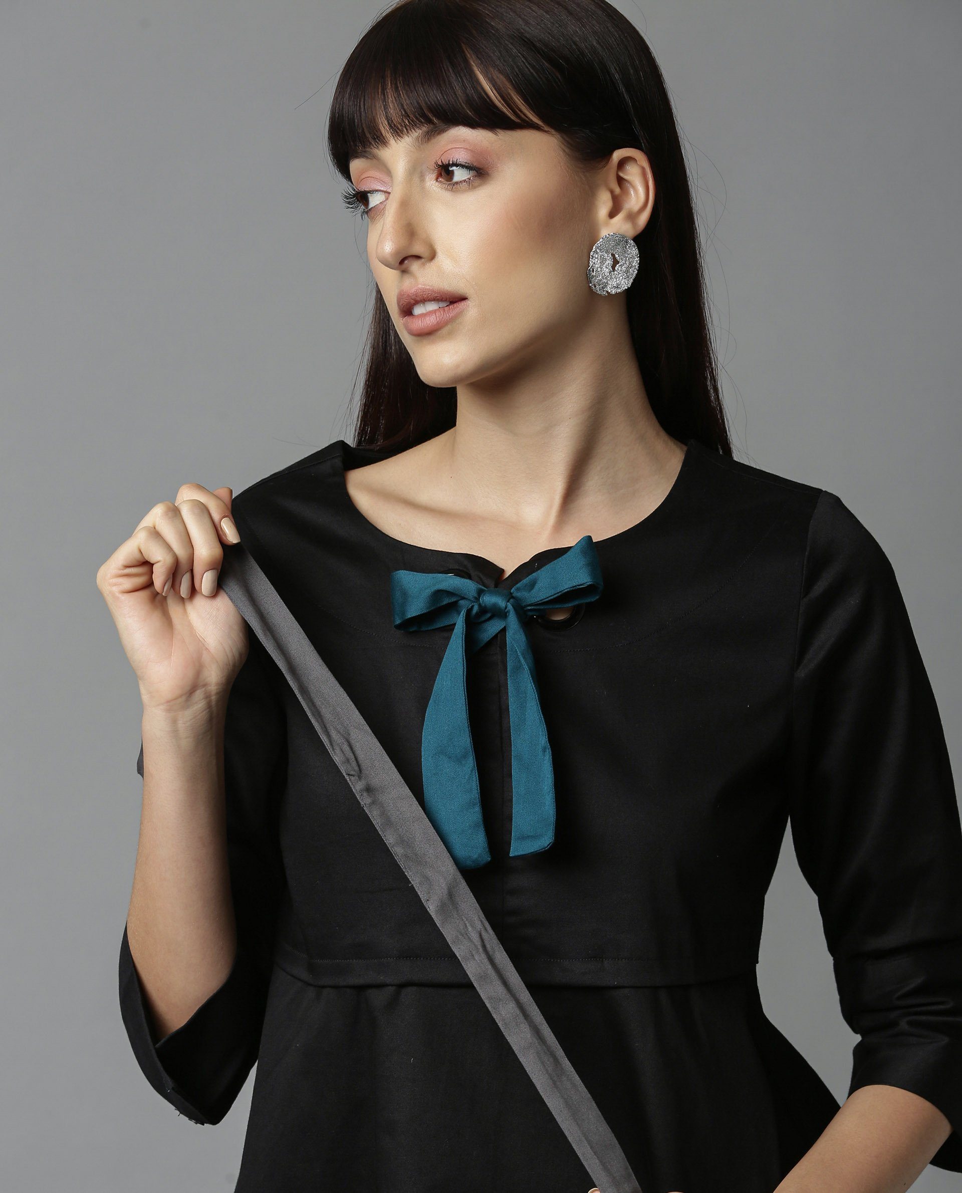 Rareism Women Rody Black Top Short Sleeves Solid