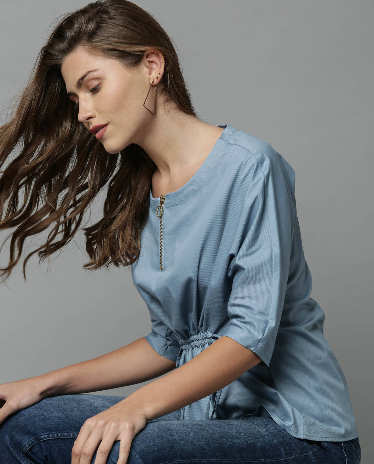 Rareism Women Fenny Blue Top Short Sleeves Solid
