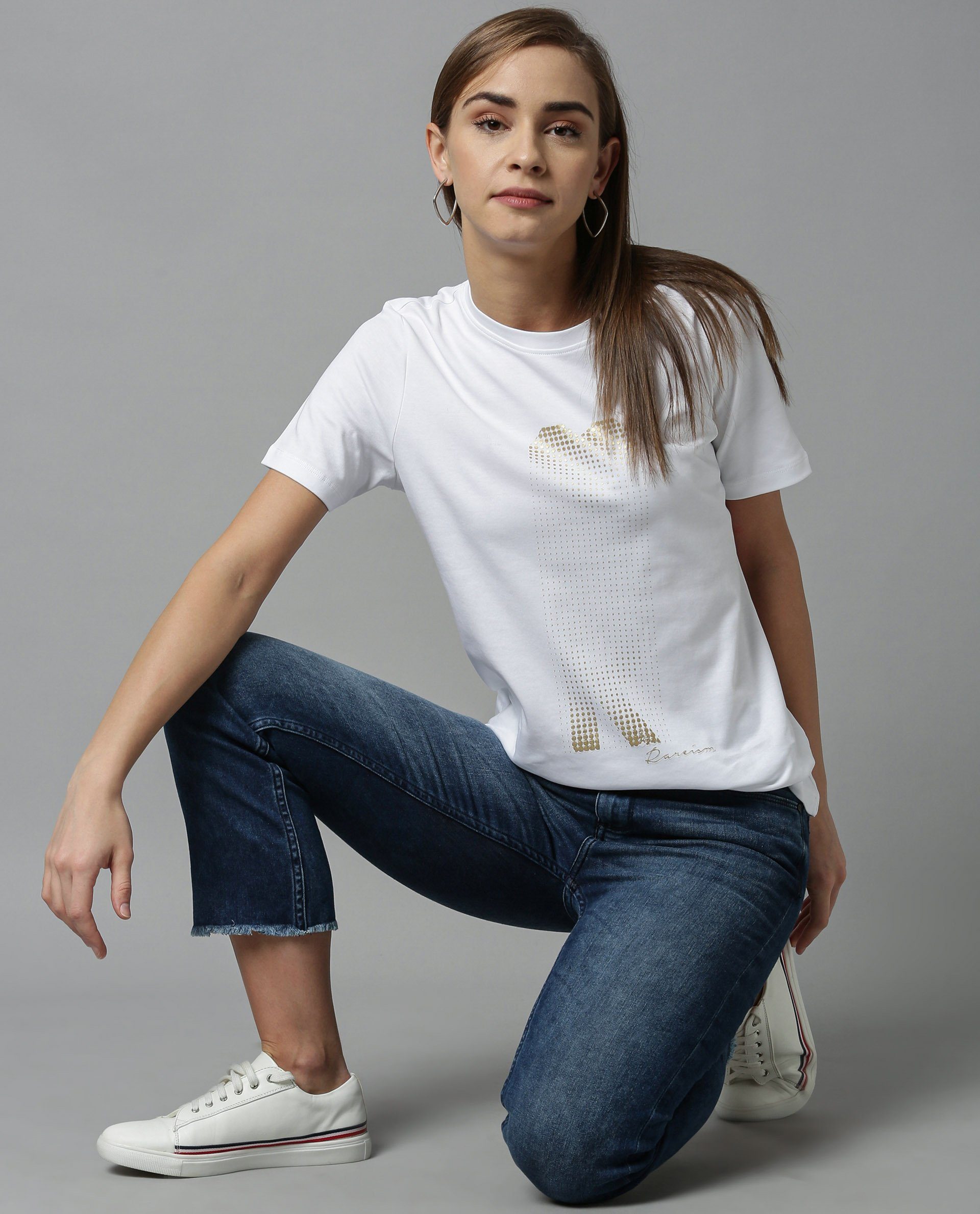 Rareism Women Basic Tee White Top Short Sleeves