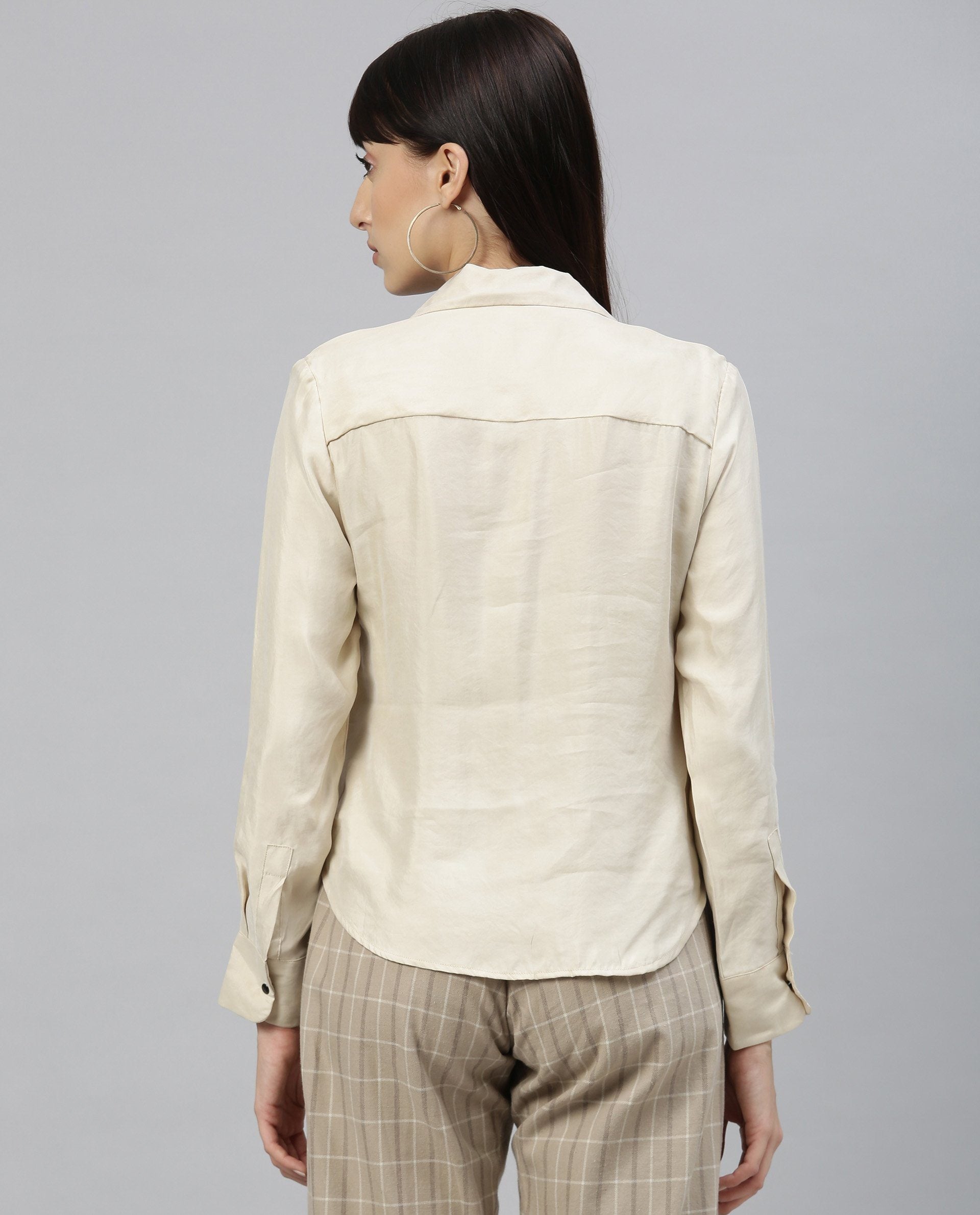 Rareism Women Tassel Beige Top Full Sleeves Solid