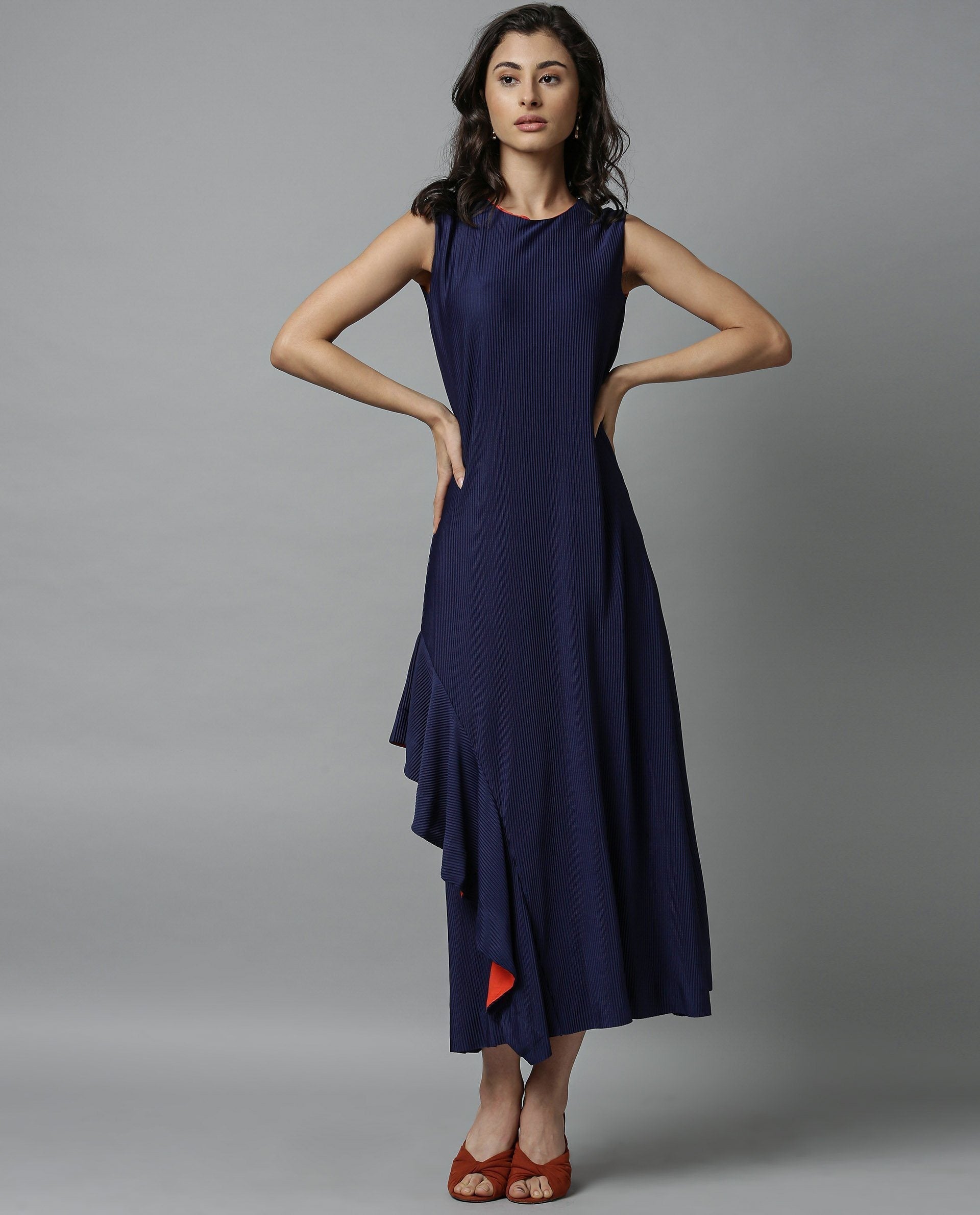 Rareism Women Oka Blue Dress Sleeveless