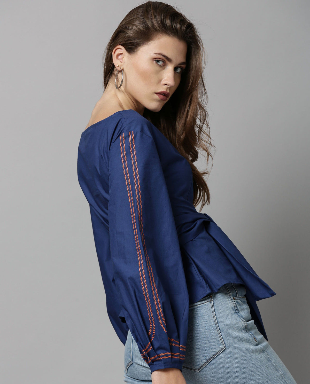 Rareism Women Tulip-Rz Blue Top Full Sleeves Solid