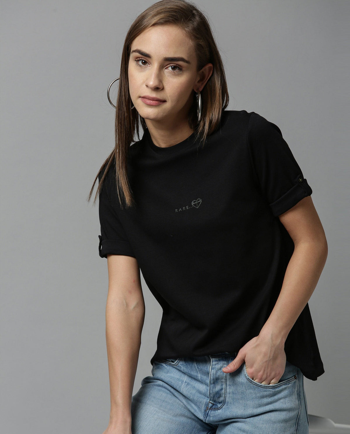 Rareism Women Nova Tee Black Top Short Sleeves