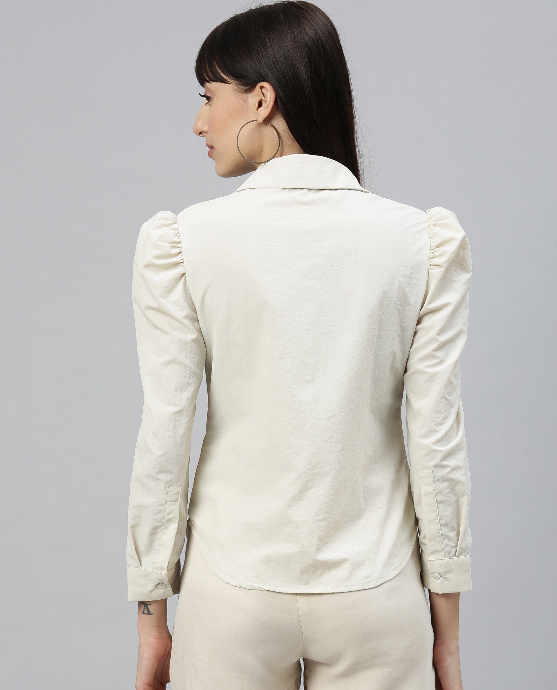 Rareism Women Tesla Beige Top Full Sleeves Solid
