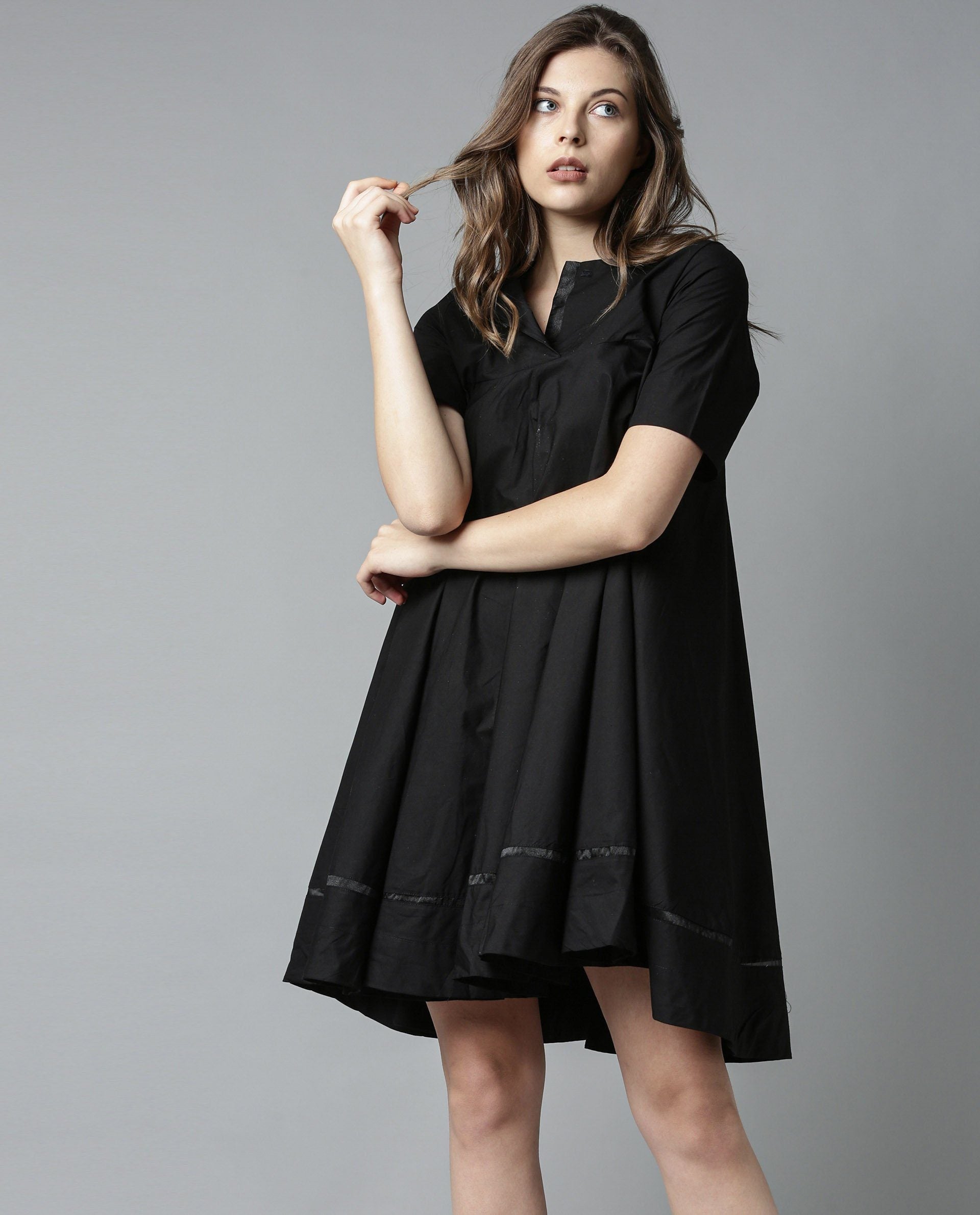 Rareism Women 45200 Black Dress Short Sleeves